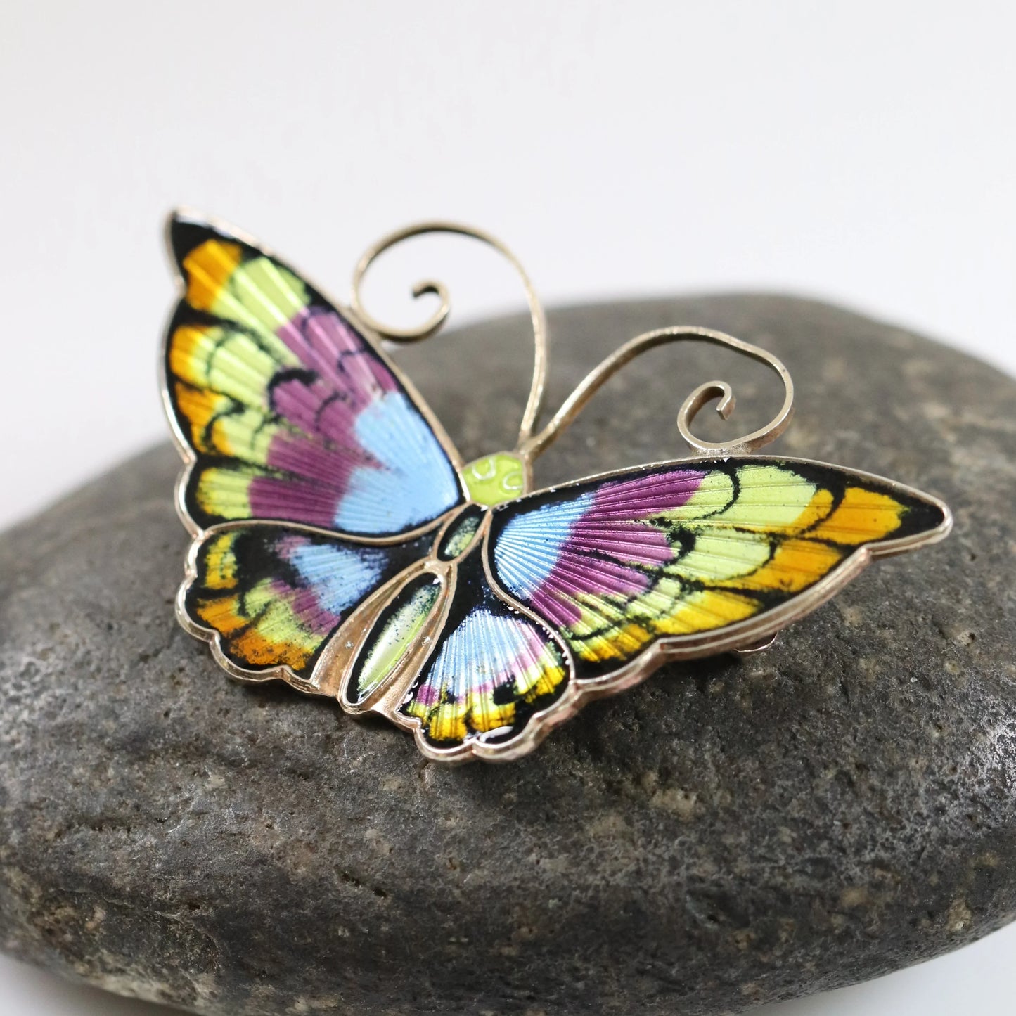 Vintage David Andersen Jewelry | Extra Large Multi-Color Butterfly Brooch Norway - Carmel Fine Silver Jewelry
