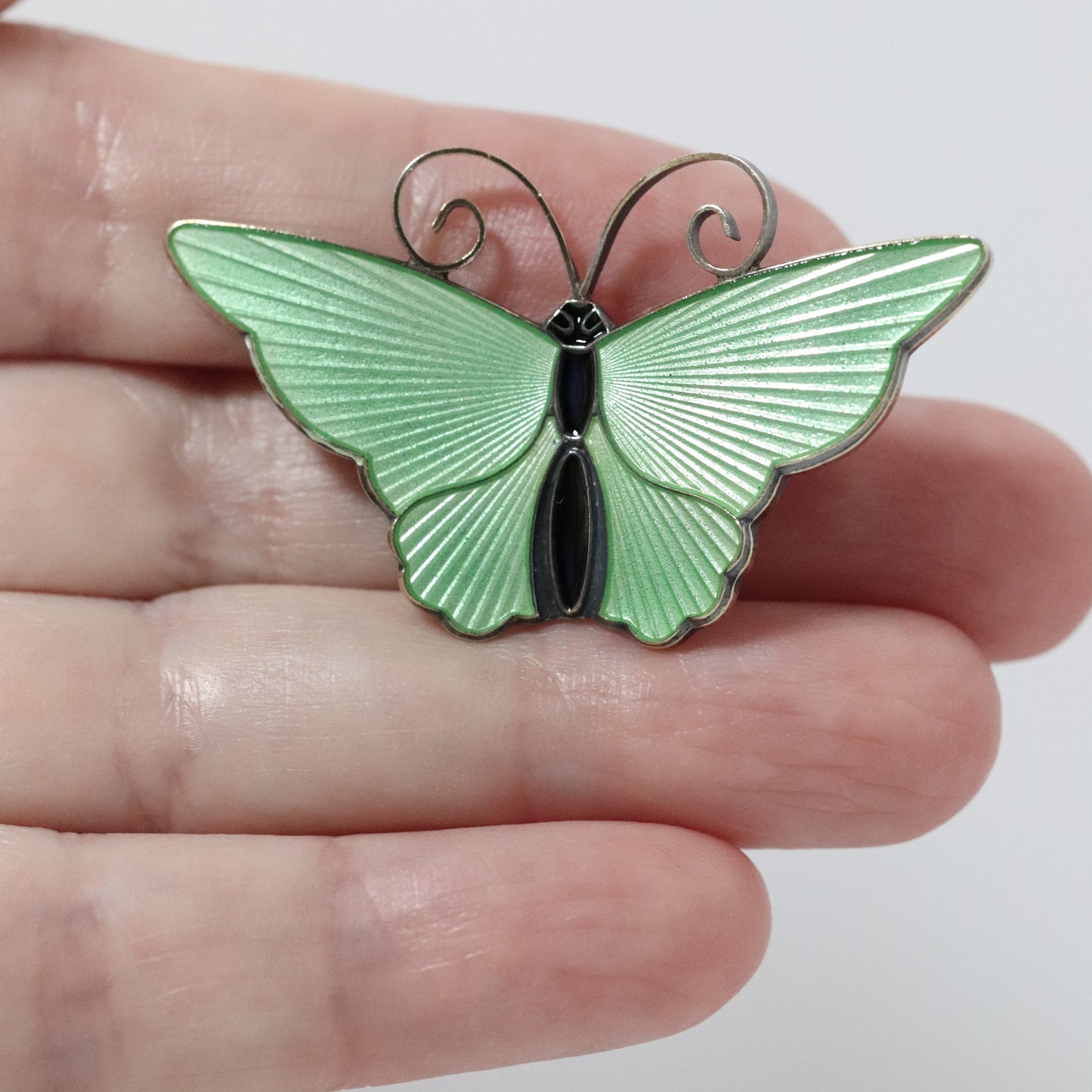 Vintage David Andersen Jewelry | Mint Green Butterfly Guilloche Enamel Brooch Norway - Carmel FSJ