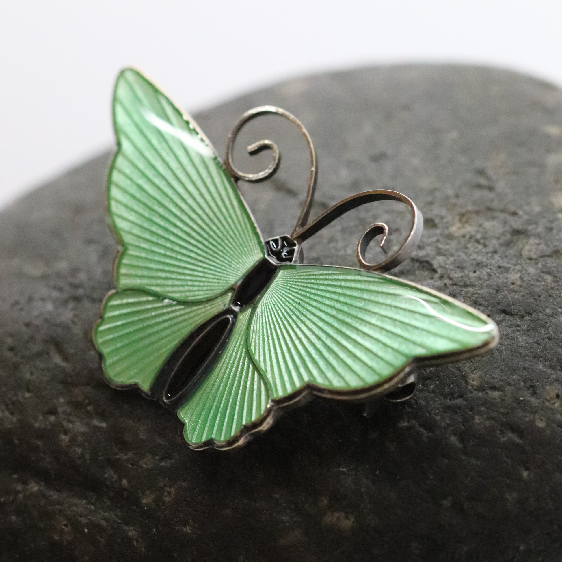 Vintage David Andersen Jewelry | Mint Green Butterfly Guilloche Enamel Brooch Norway - Carmel FSJ