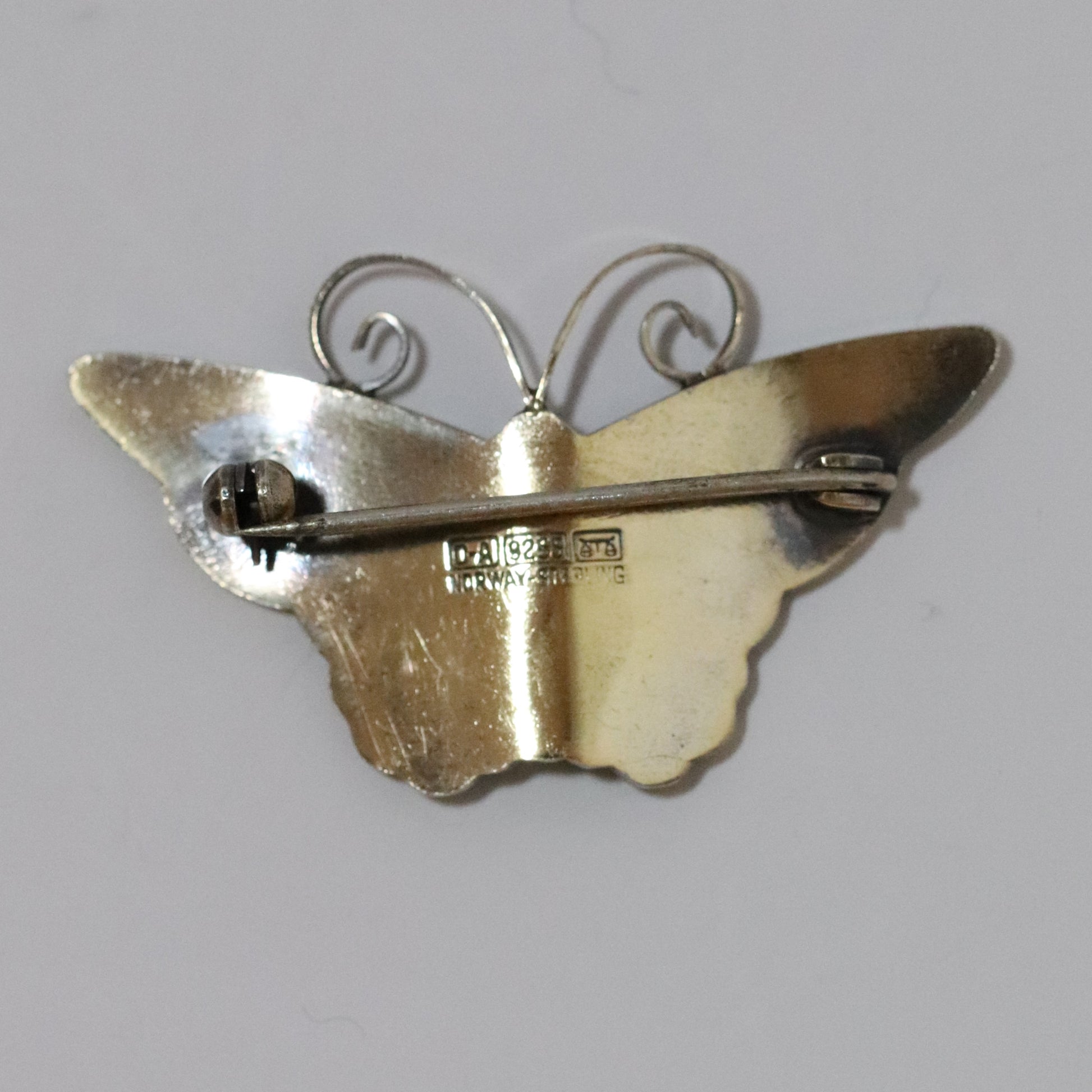 Vintage David Andersen Jewelry | Mint Green Butterfly Guilloche Enamel Brooch Norway - Carmel FSJ