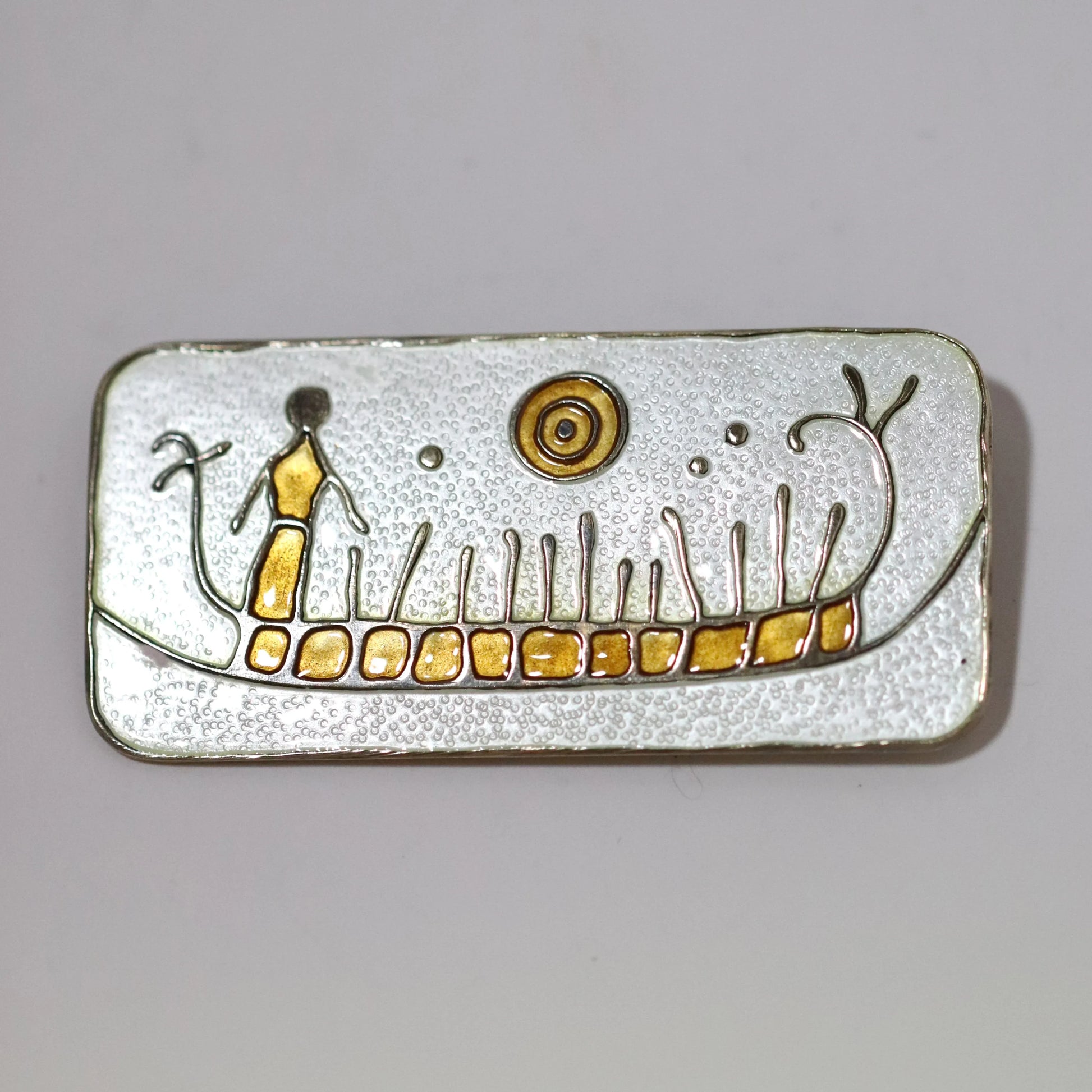 Vintage David Andersen Jewelry | Nora Gulbrandsen Rock-Carving Enamel Brooch Norway - Carmel Fine Silver Jewelry