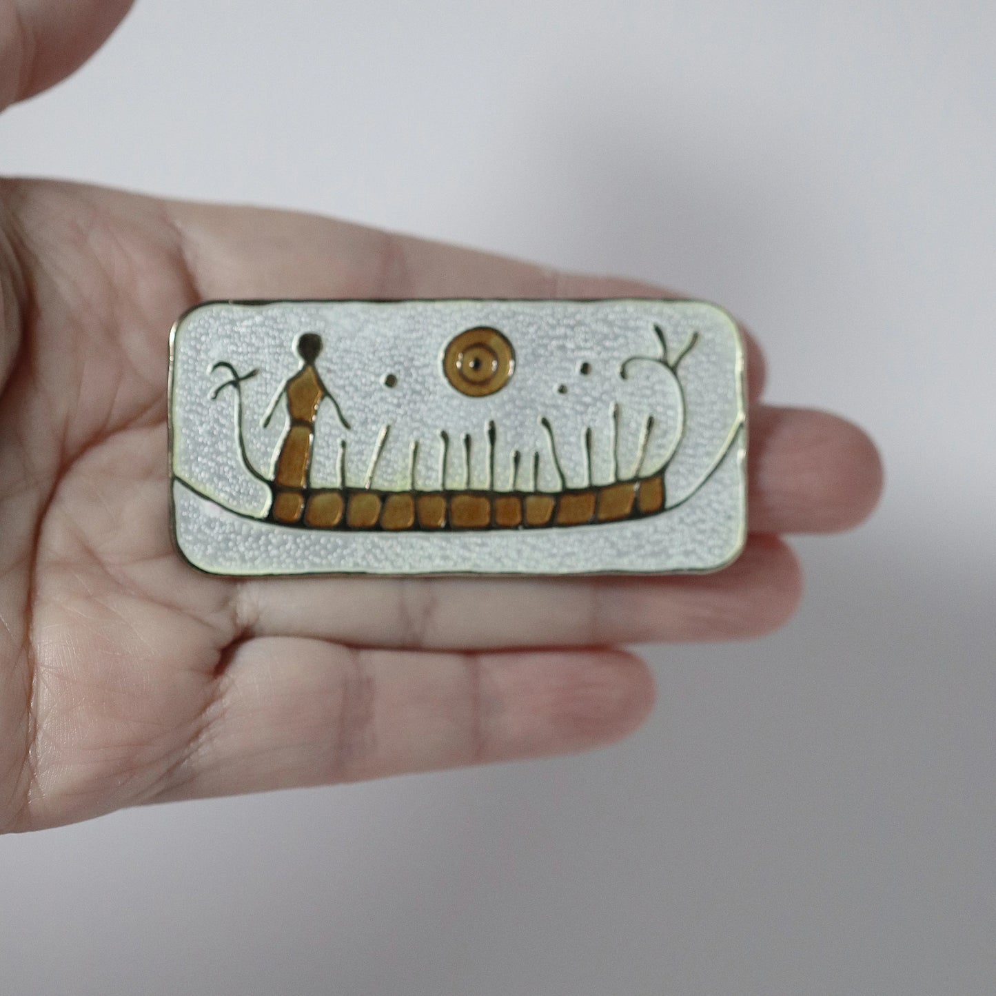 Vintage David Andersen Jewelry | Nora Gulbrandsen Rock-Carving Enamel Brooch Norway - Carmel Fine Silver Jewelry