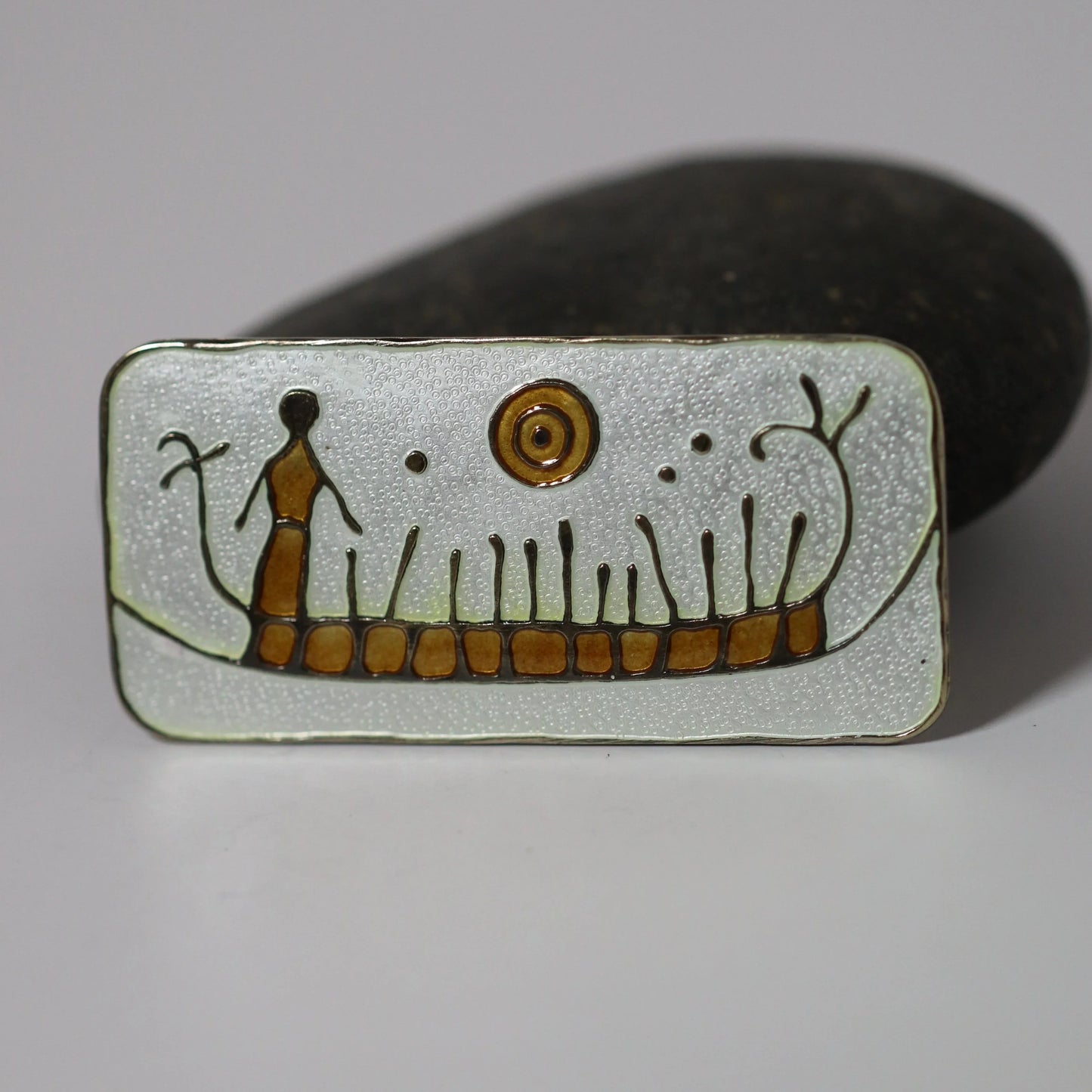 Vintage David Andersen Jewelry | Nora Gulbrandsen Rock-Carving Enamel Brooch Norway - Carmel Fine Silver Jewelry