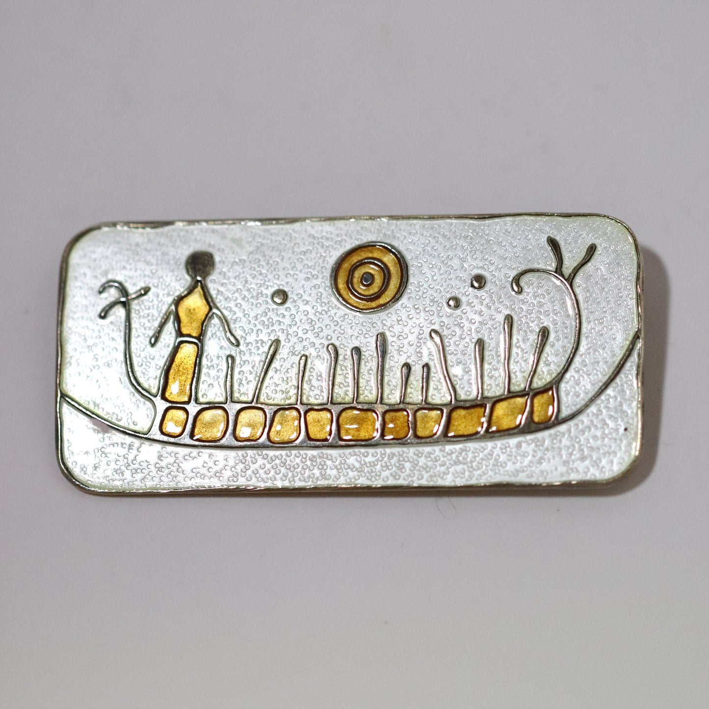 Vintage David Andersen Jewelry | Nora Gulbrandsen Rock-Carving Enamel Brooch Norway - Carmel Fine Silver Jewelry