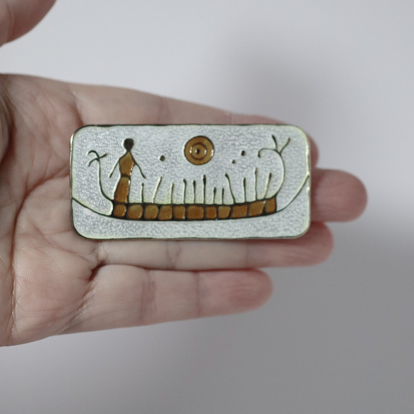 Vintage David Andersen Jewelry | Nora Gulbrandsen Rock-Carving Enamel Brooch Norway - Carmel Fine Silver Jewelry