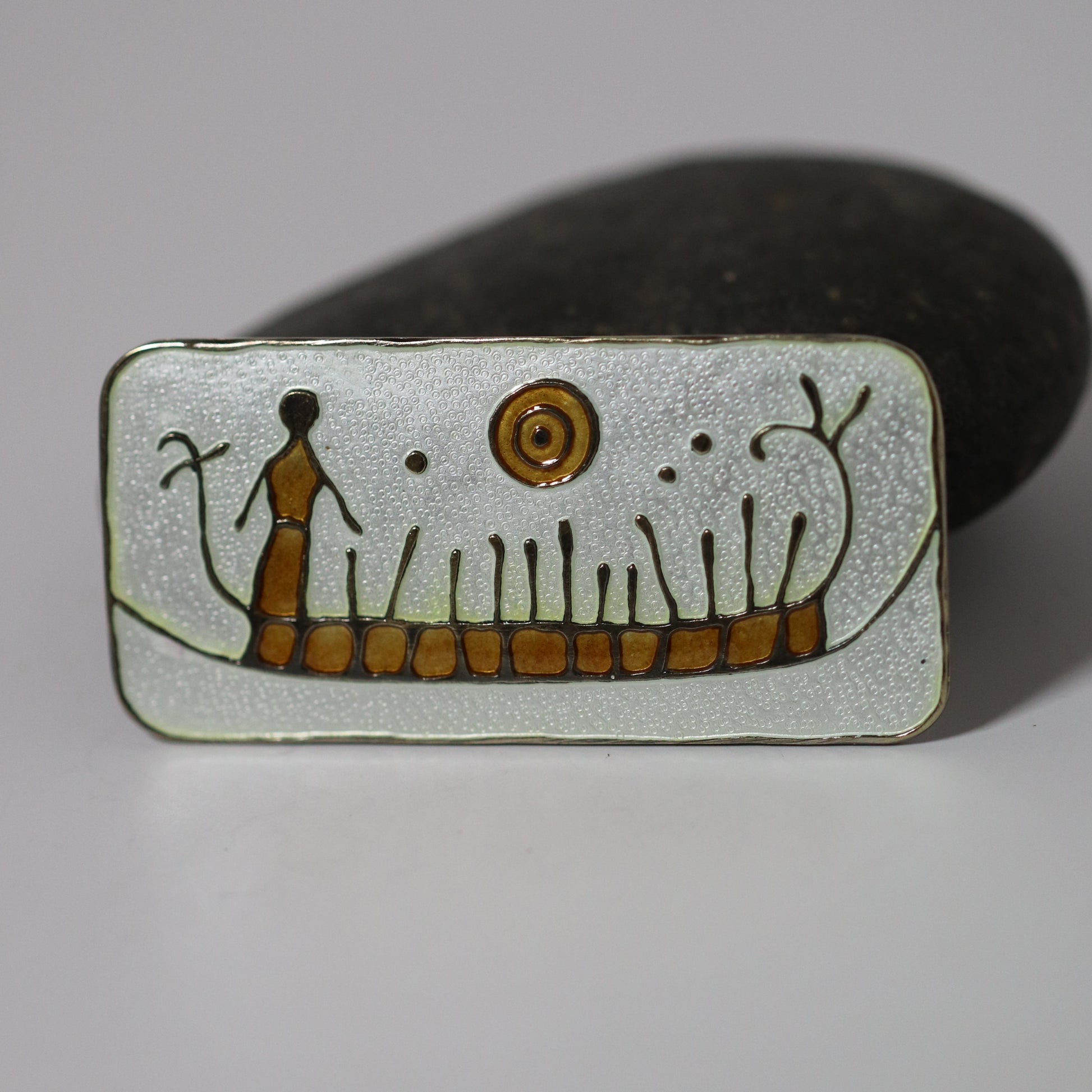 Vintage David Andersen Jewelry | Nora Gulbrandsen Rock-Carving Enamel Brooch Norway - Carmel Fine Silver Jewelry