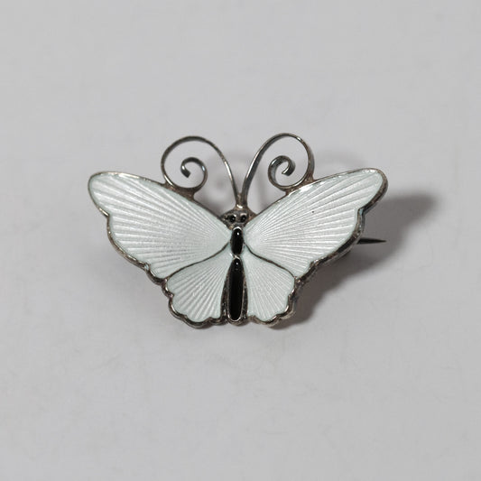 Vintage David Andersen Jewelry | Petite White Guilloche Enamel Butterfly Brooch Norway - Carmel FSJ