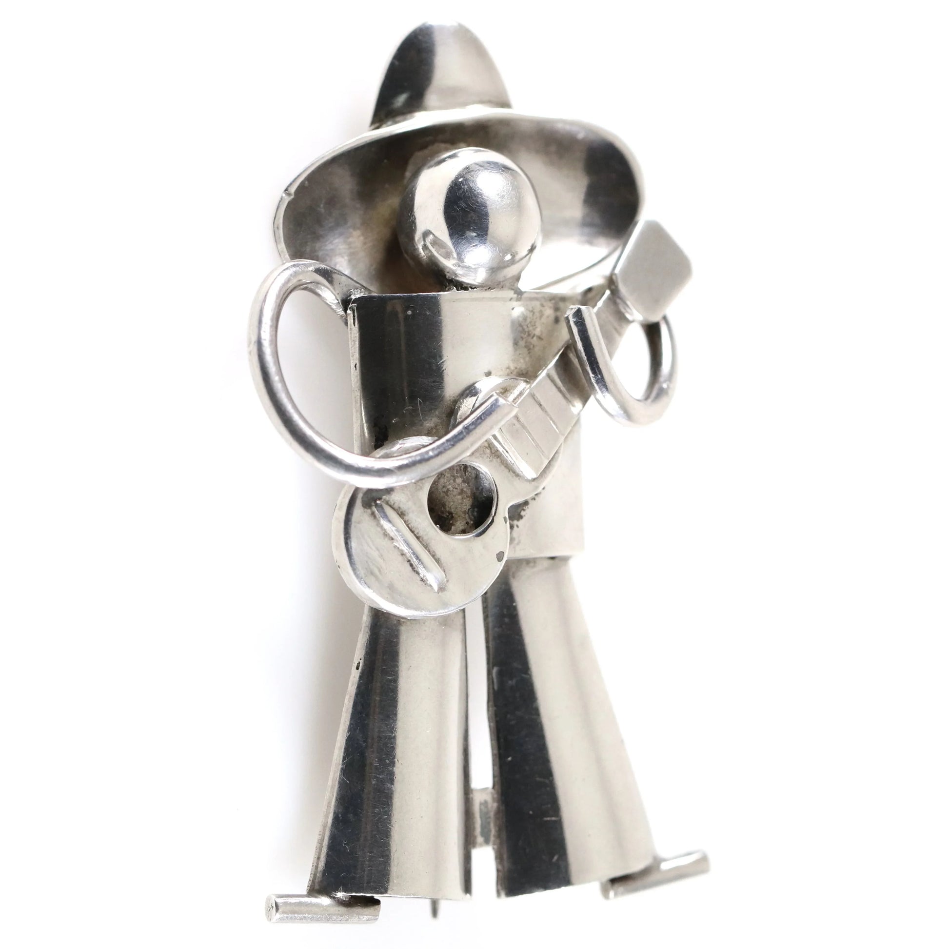Vintage Fred Davis Jewelry | Guitar Player Brooch in Sterling Silver c.1930 Mexico - Carmel Fine Silver Jewelry