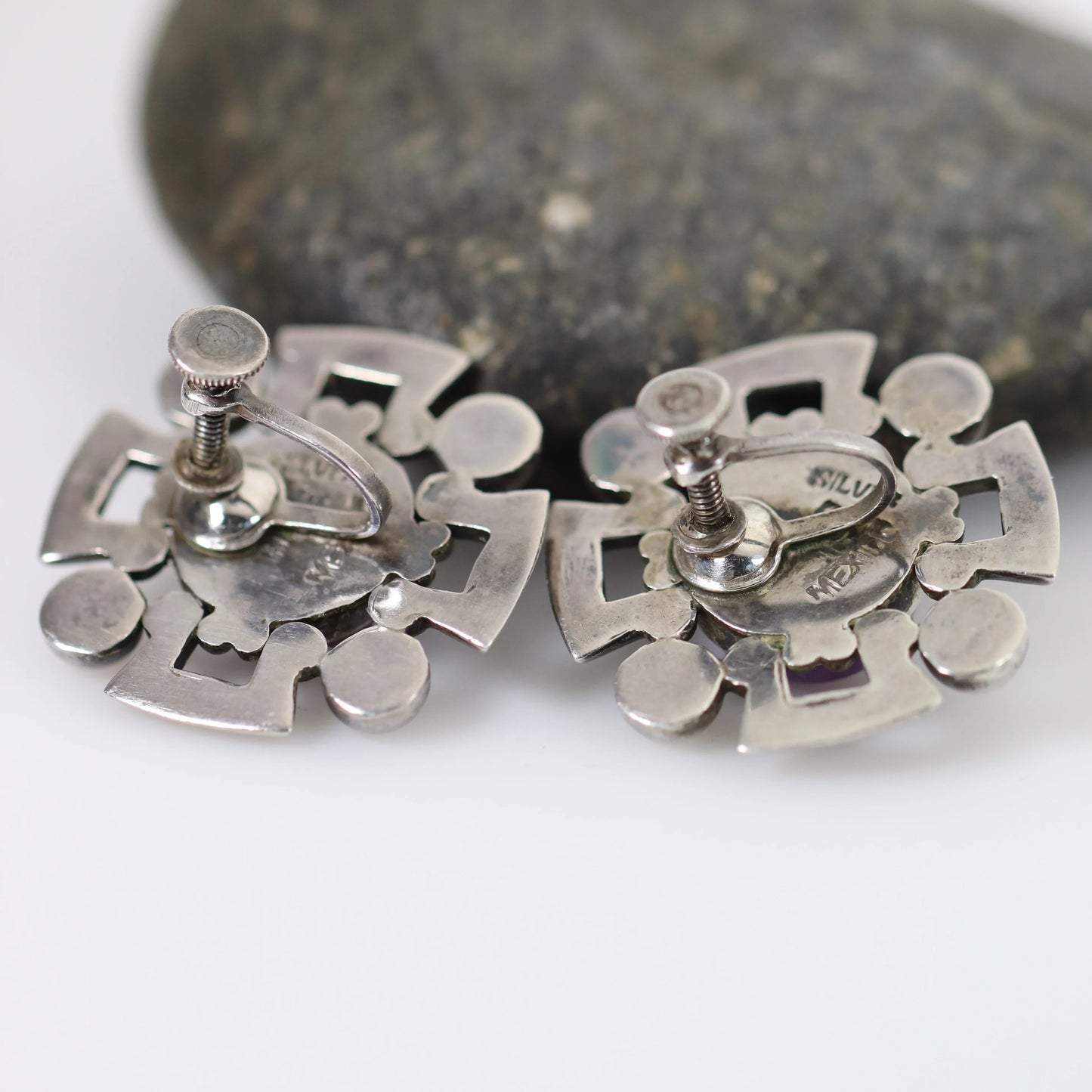 Vintage Fred Davis Taxco Jewelry | Bold Amethyst Brooch and Earring Set - Carmel Fine Silver Jewelry