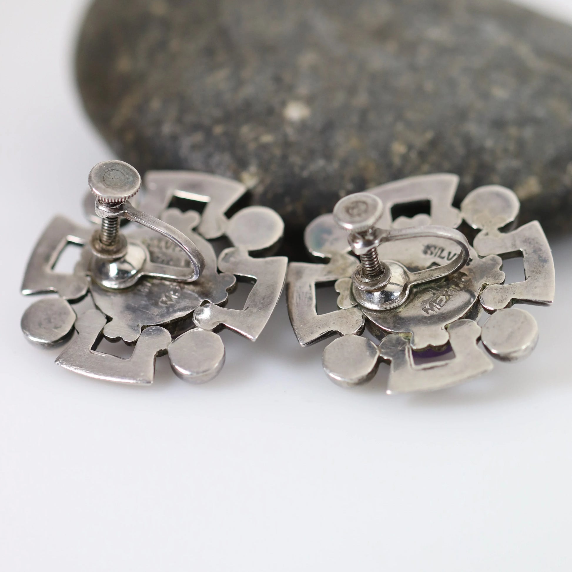 Vintage Fred Davis Taxco Jewelry | Bold Amethyst Brooch and Earring Set - Carmel Fine Silver Jewelry