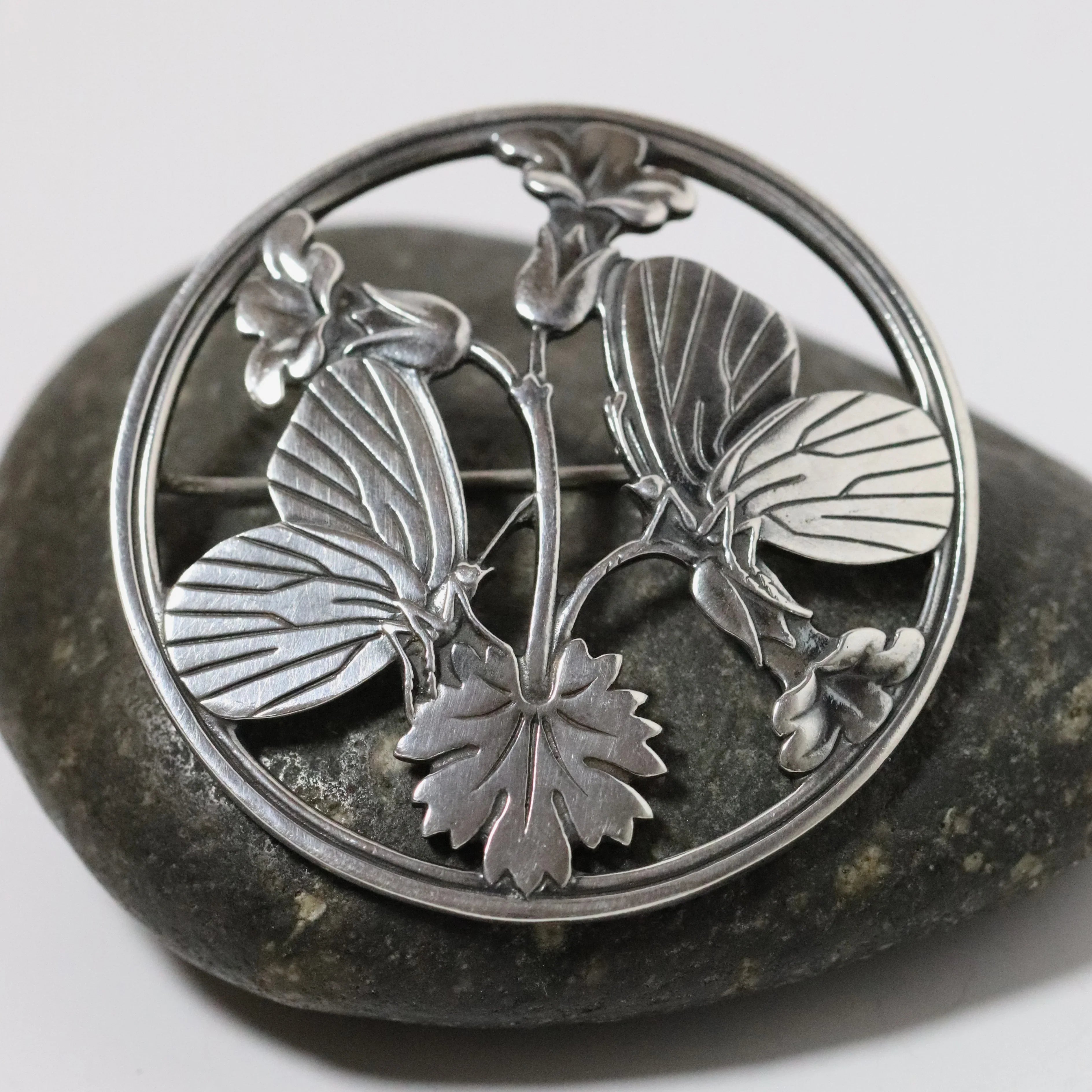 ジョージジェンセン 283 ブローチ 蝶と花 アーノマリノウスキー Vintage Georg Jensen Butterfly Brooch 283 Arno Malinowski Design