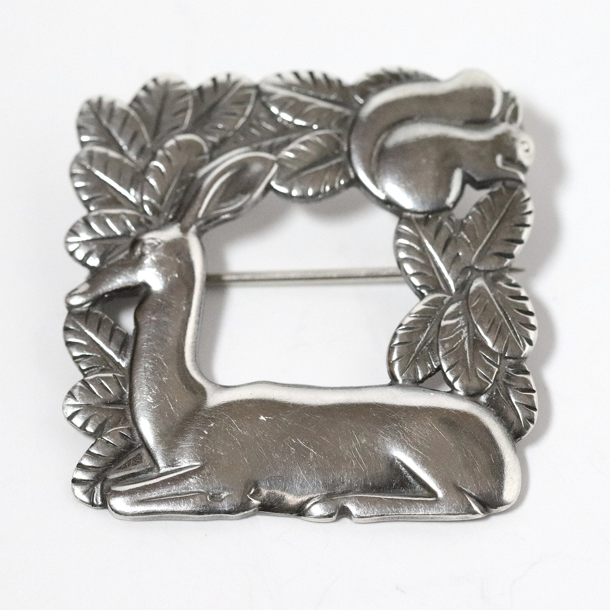 Vintage Georg Jensen Jewelry | Arno Malinowski Deer and Squirrel Brooch 318 Denmark - Carmel Fine Silver Jewelry