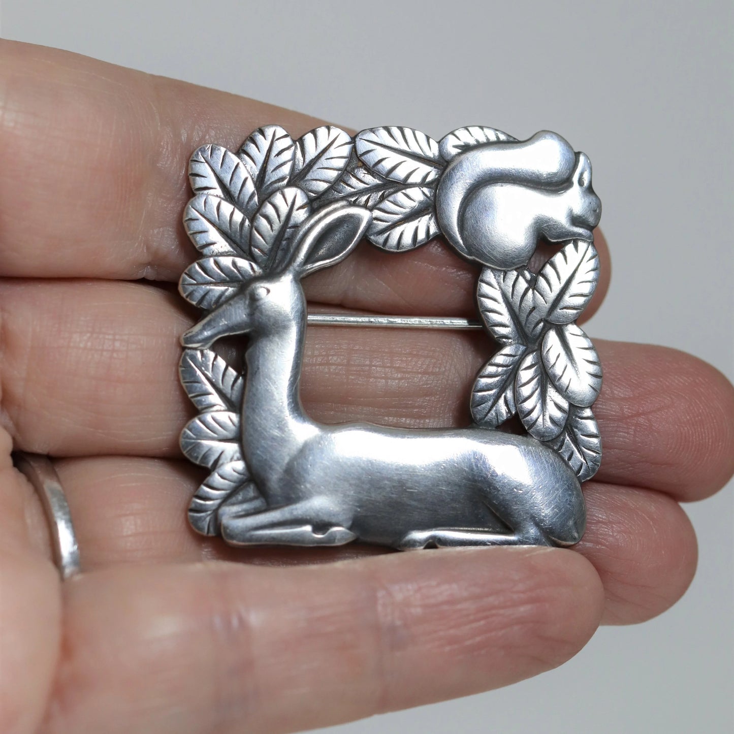 Vintage Georg Jensen Jewelry | Arno Malinowski Deer and Squirrel Brooch 318 Denmark - Carmel Fine Silver Jewelry