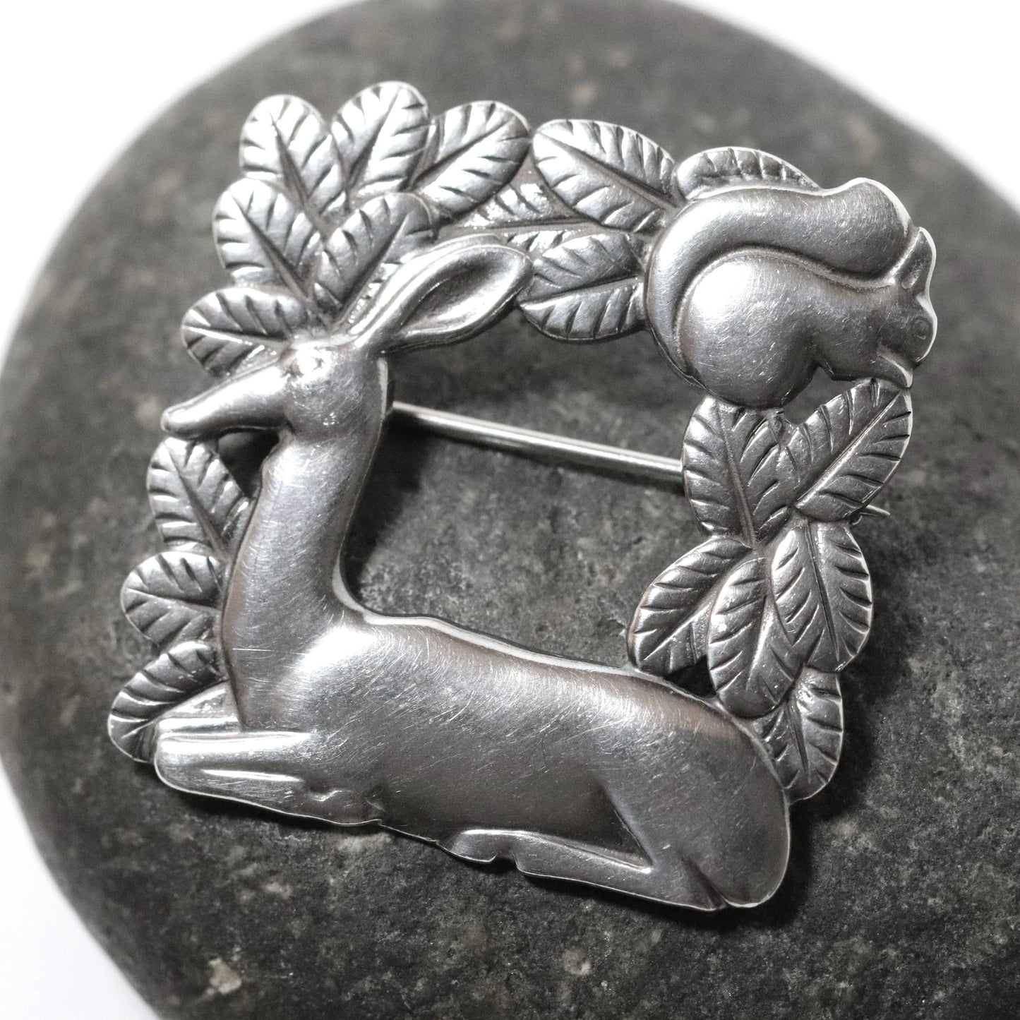 Vintage Georg Jensen Jewelry | Arno Malinowski Deer and Squirrel Brooch 318 Denmark - Carmel Fine Silver Jewelry
