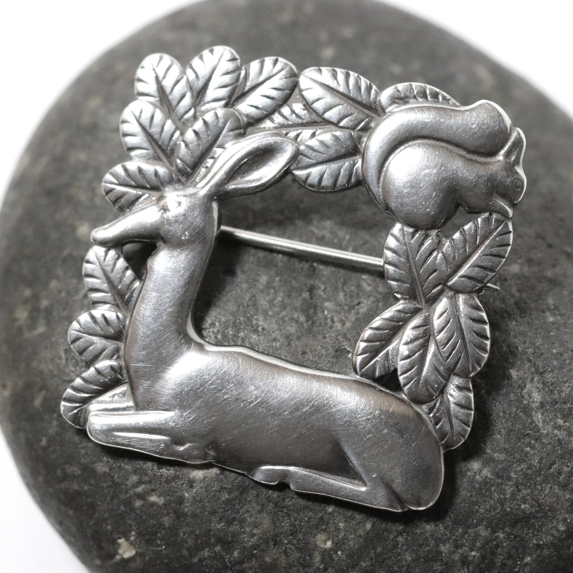 Vintage Georg Jensen Jewelry | Arno Malinowski Deer and Squirrel Brooch 318 Denmark - Carmel Fine Silver Jewelry