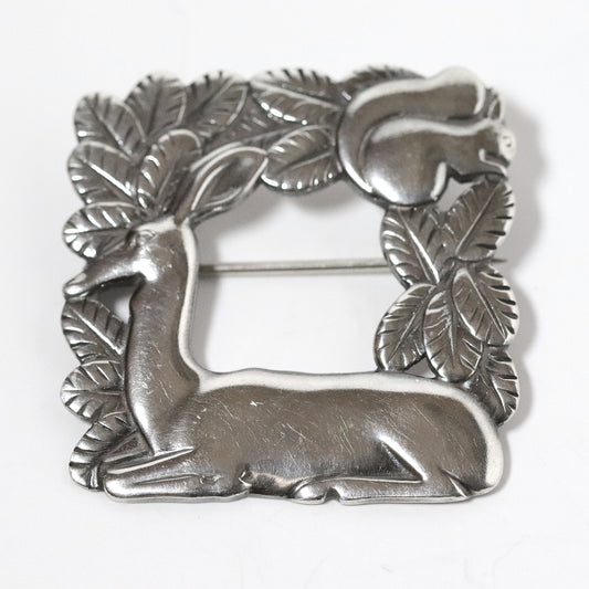 Vintage Georg Jensen Jewelry | Arno Malinowski Deer and Squirrel Brooch 318 Denmark - Carmel FSJ