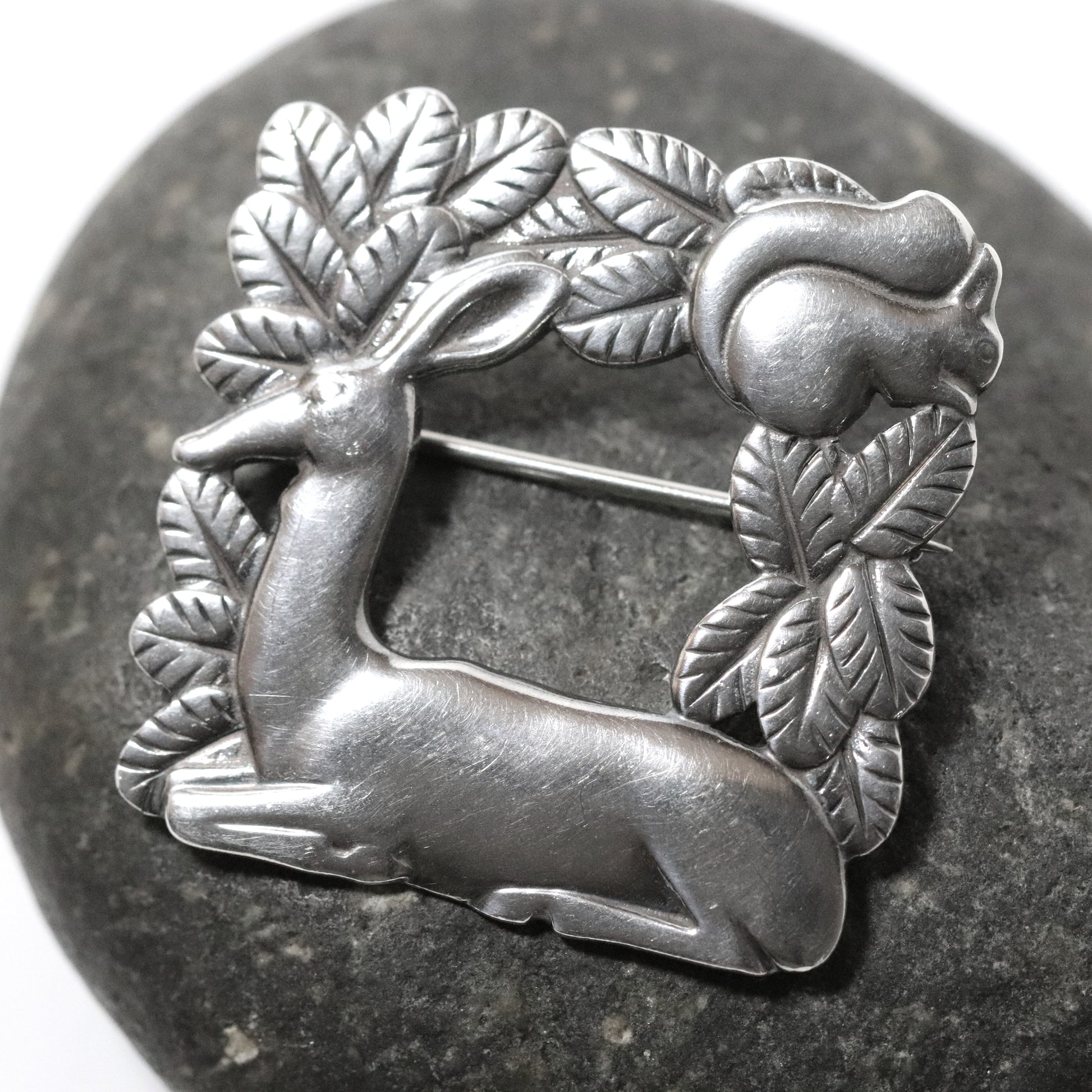 Vintage Georg Jensen Jewelry | Arno Malinowski Deer and Squirrel Brooch 318 Denmark - Carmel FSJ