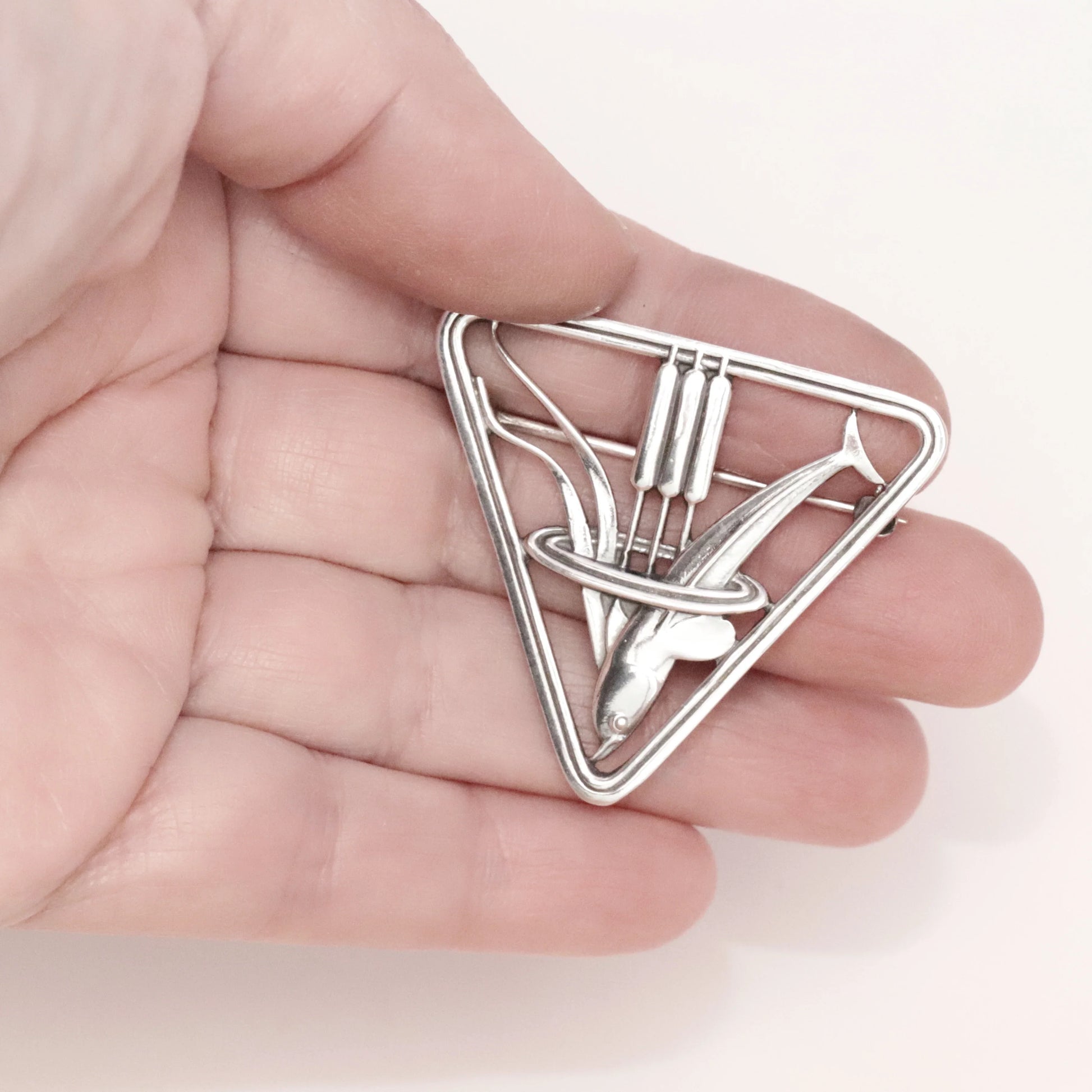 Vintage Georg Jensen Jewelry | Arno Malinowski Diving Dolphin Brooch 257 Denmark - Carmel Fine Silver Jewelry