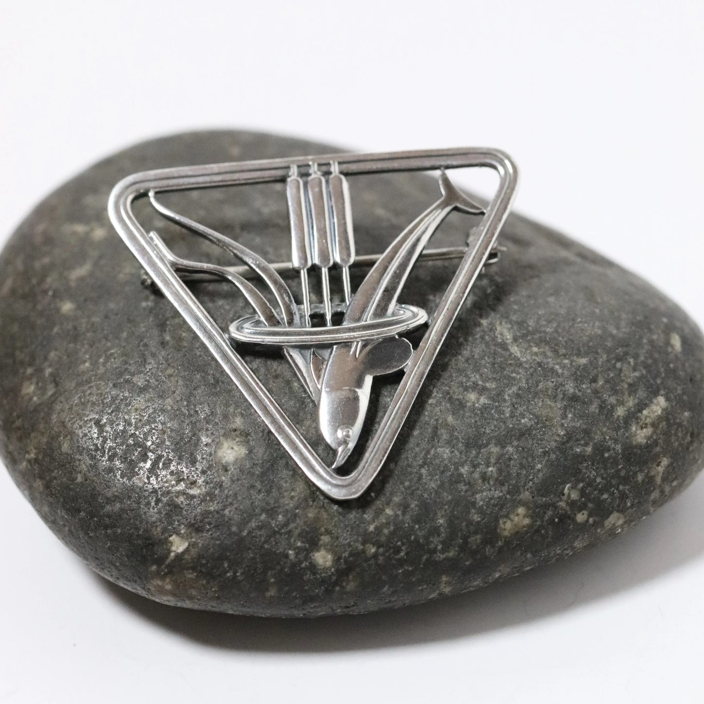 Vintage Georg Jensen Jewelry | Arno Malinowski Diving Dolphin Brooch 257 Denmark - Carmel Fine Silver Jewelry