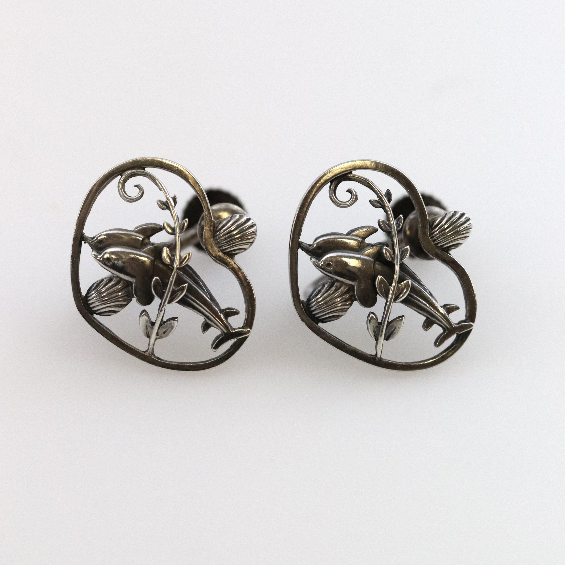 Vintage Georg Jensen Jewelry | Arno Malinowski Dolphin and Heart Earrings 101 - Carmel Fine Silver Jewelry