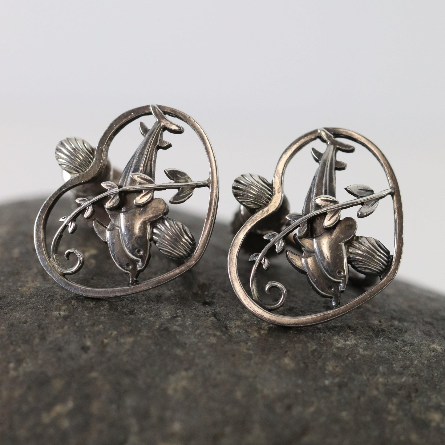 Vintage Georg Jensen Jewelry | Arno Malinowski Dolphin and Heart Earrings 101 - Carmel Fine Silver Jewelry