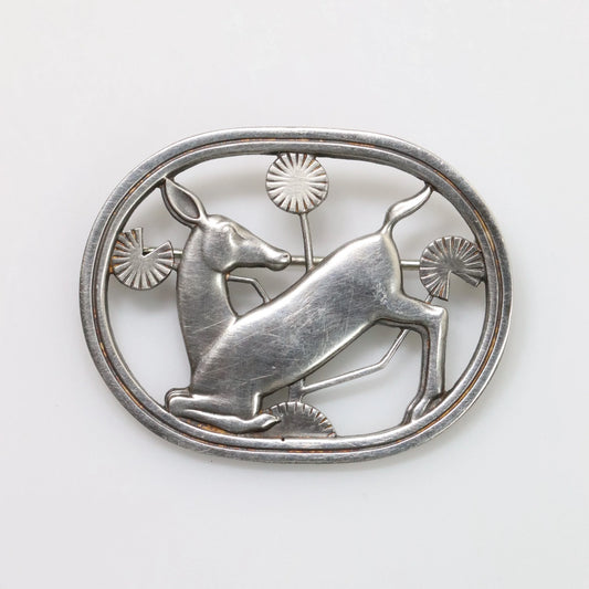 Vintage Georg Jensen Jewelry | Arno Malinowski Kneeling Deer Brooch 256 - Carmel Fine Silver Jewelry