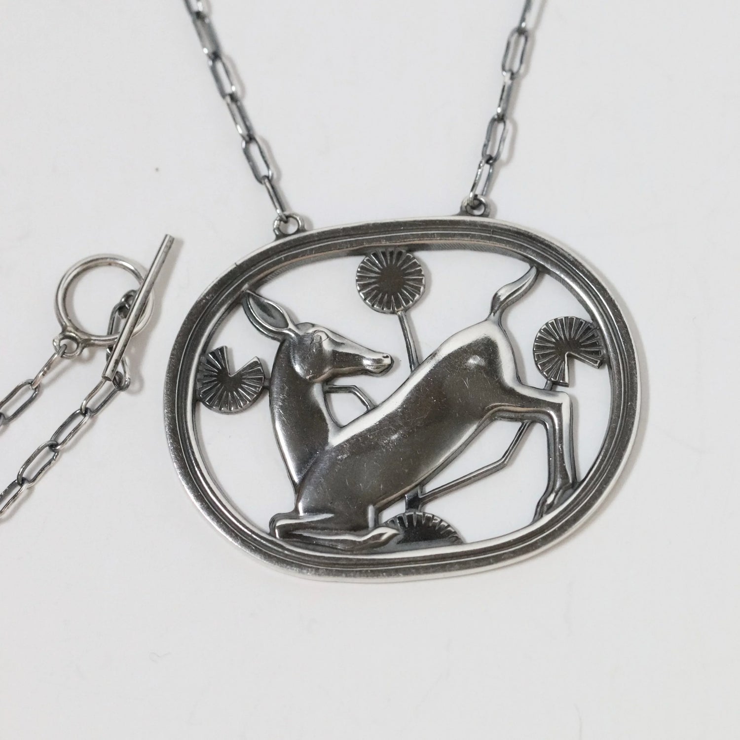 Vintage Georg Jensen Jewelry | Arno Malinowski Kneeling Deer Necklace Denmark (22") - Carmel Fine Silver Jewelry