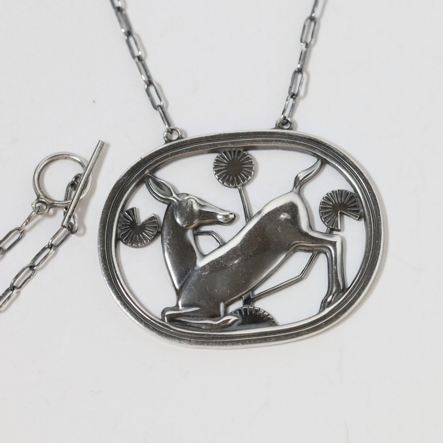 Vintage Georg Jensen Jewelry | Arno Malinowski Kneeling Deer Necklace Denmark (24") - Carmel Fine Silver Jewelry