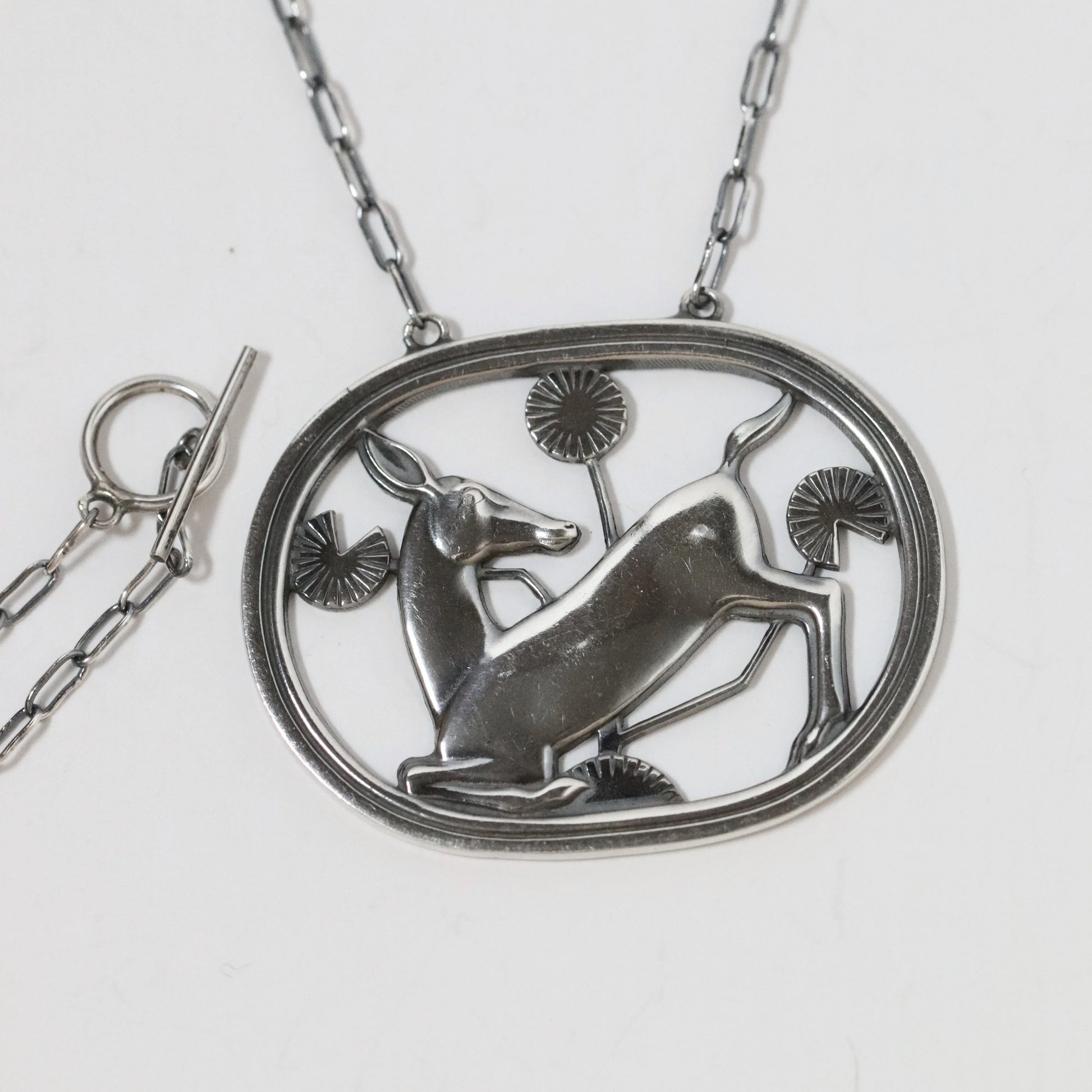 Vintage Georg Jensen Jewelry | Arno Malinowski Kneeling Deer Necklace Denmark (24") - Carmel Fine Silver Jewelry