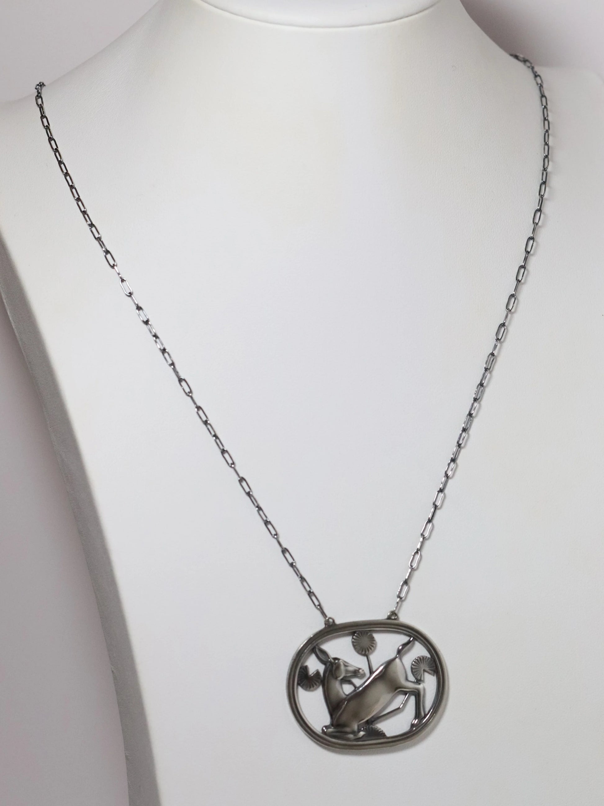 Vintage Georg Jensen Jewelry | Arno Malinowski Kneeling Deer Necklace Denmark (24") - Carmel Fine Silver Jewelry