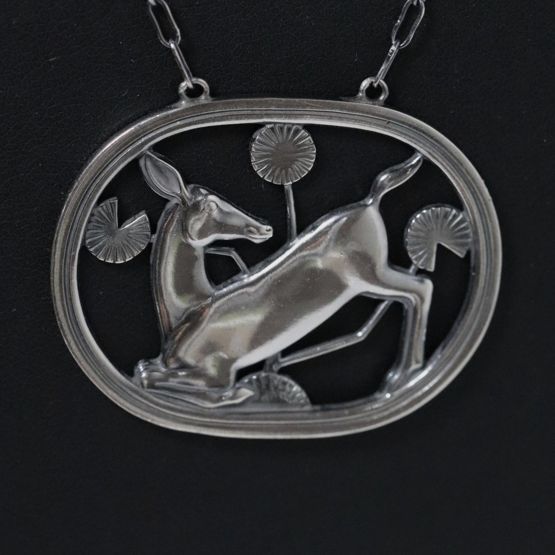 Vintage Georg Jensen Jewelry | Arno Malinowski Kneeling Deer Necklace Denmark (24") - Carmel Fine Silver Jewelry
