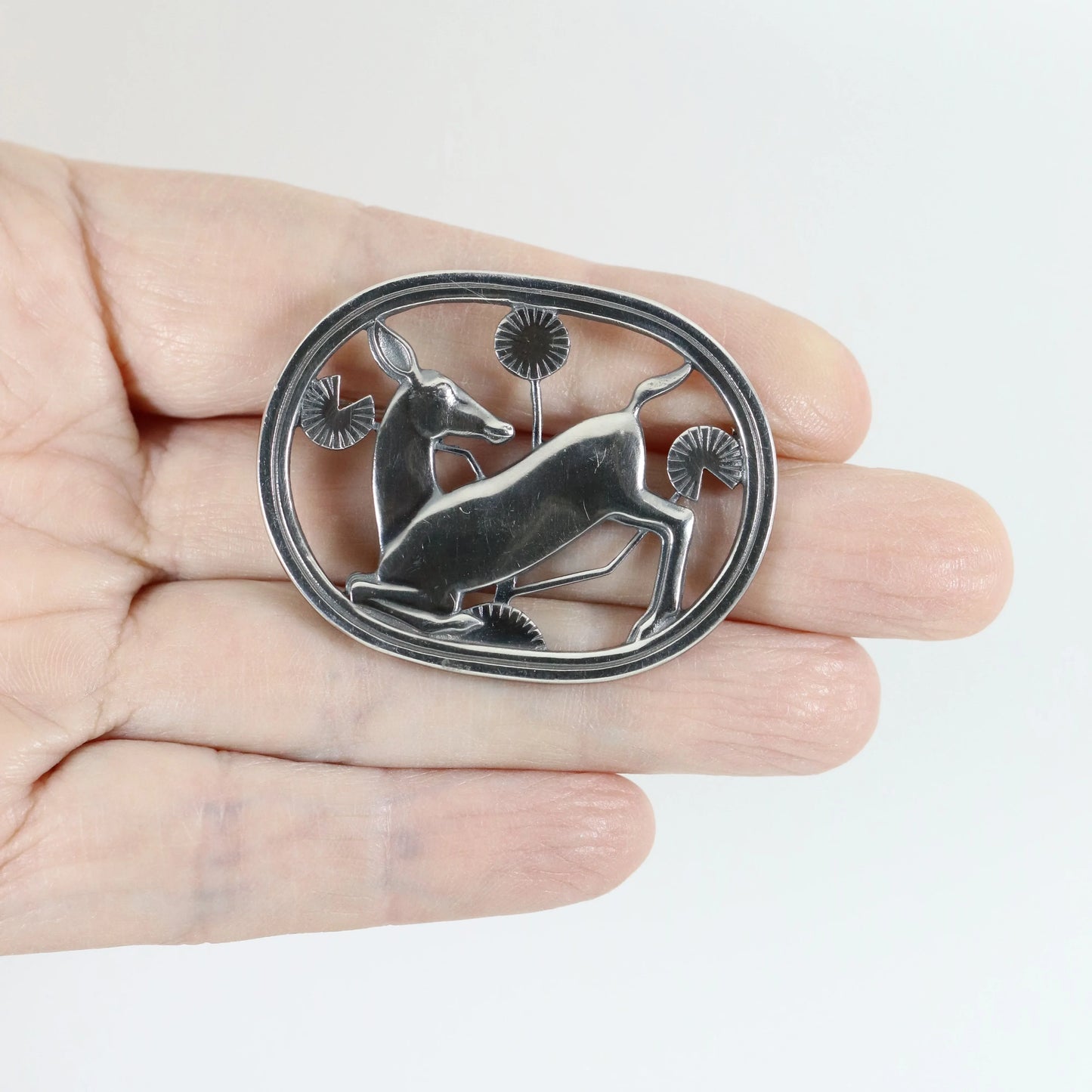 Vintage Georg Jensen Jewelry | Arno Malinowski Kneeling Deer Pin 256 Denmark - Carmel Fine Silver Jewelry