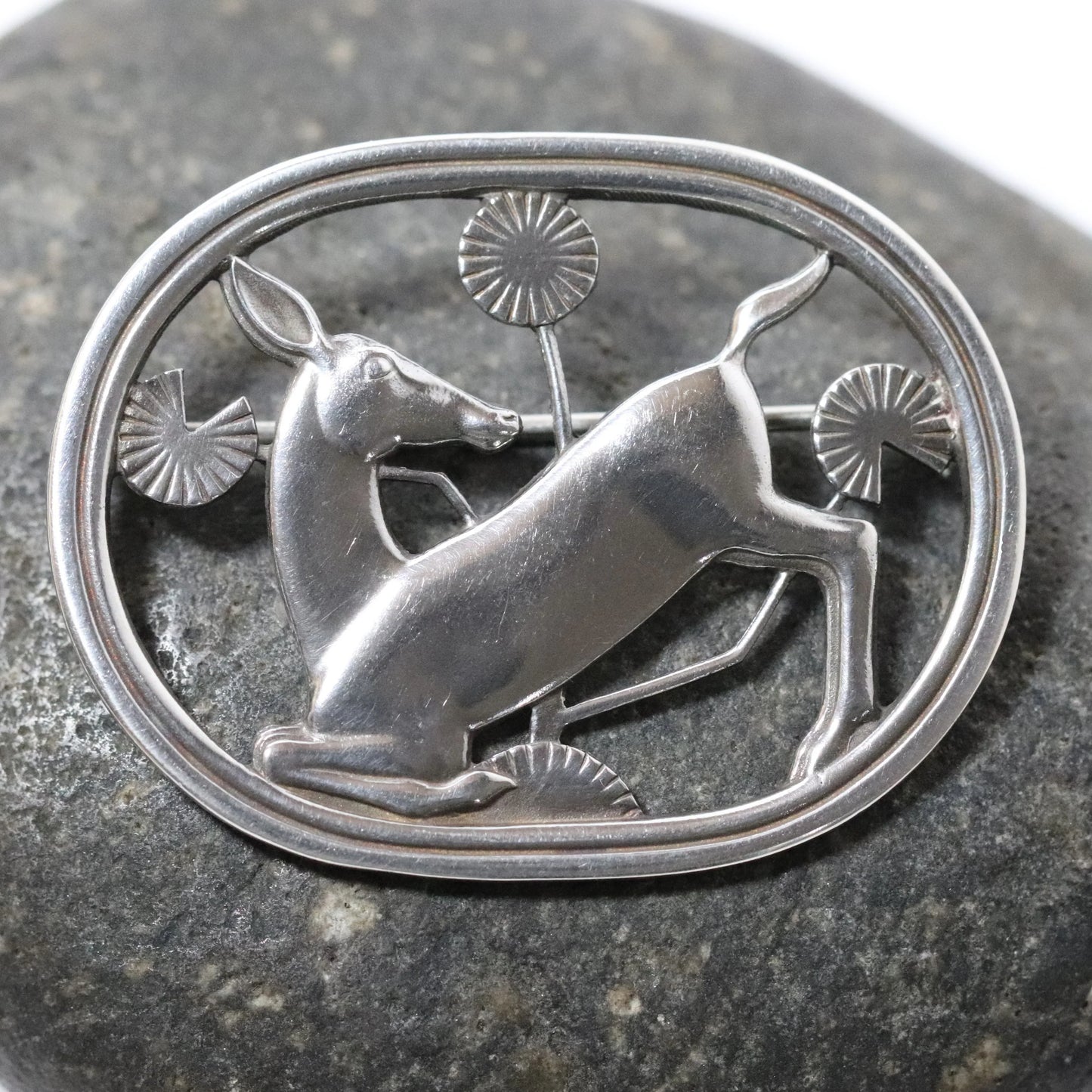 Vintage Georg Jensen Jewelry | Arno Malinowski Kneeling Deer Pin 256 Denmark - Carmel Fine Silver Jewelry