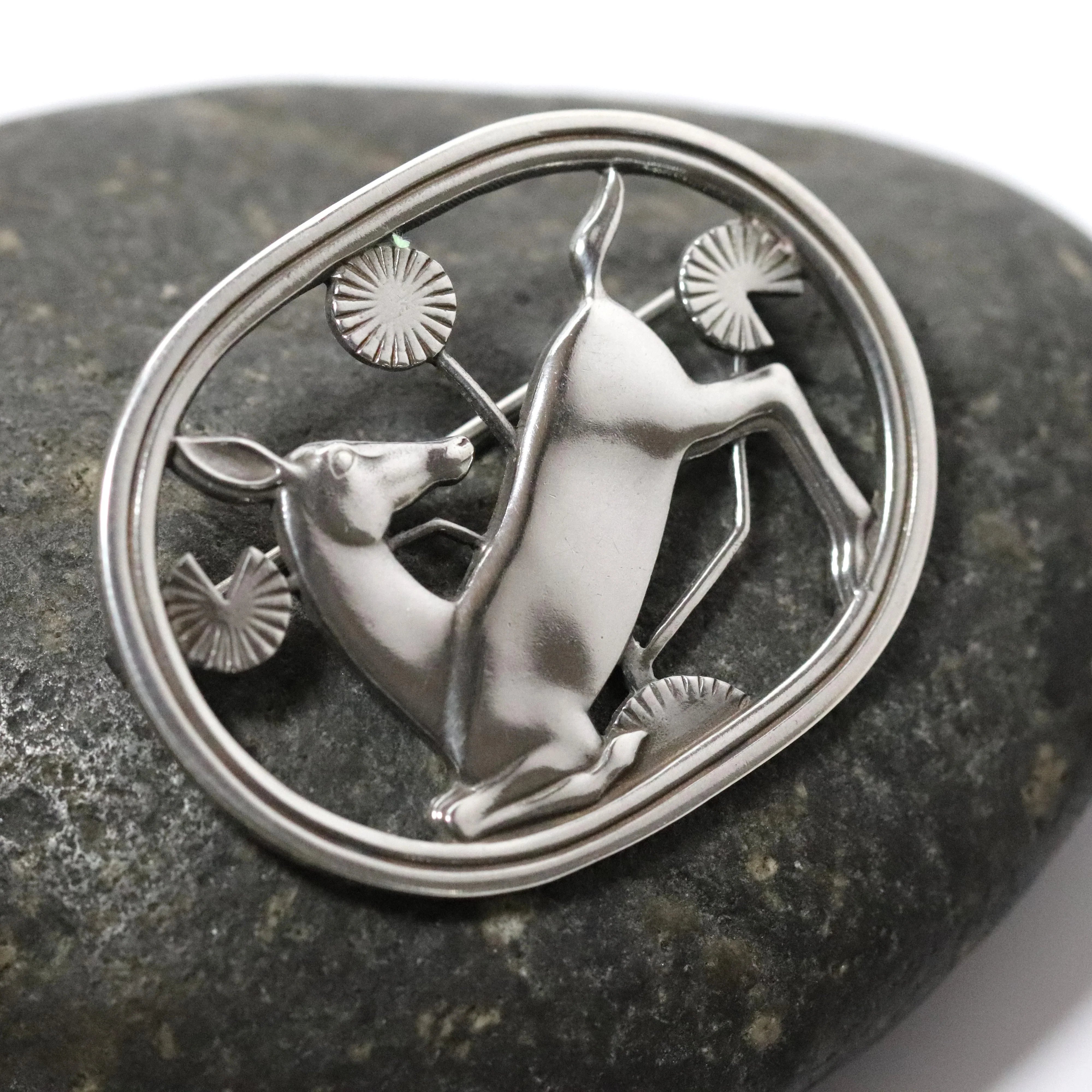 Vintage Georg Jensen Malinowski Kneeling Deer Pin 256 Denmark