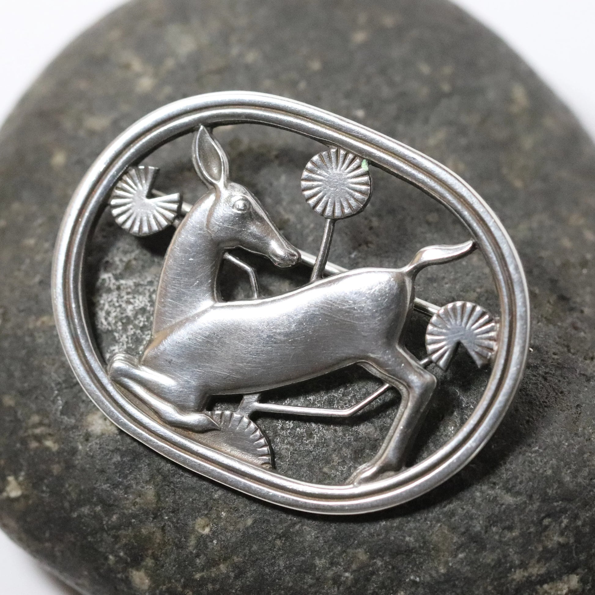 Vintage Georg Jensen Jewelry | Arno Malinowski Kneeling Deer Pin 256 Denmark - Carmel Fine Silver Jewelry