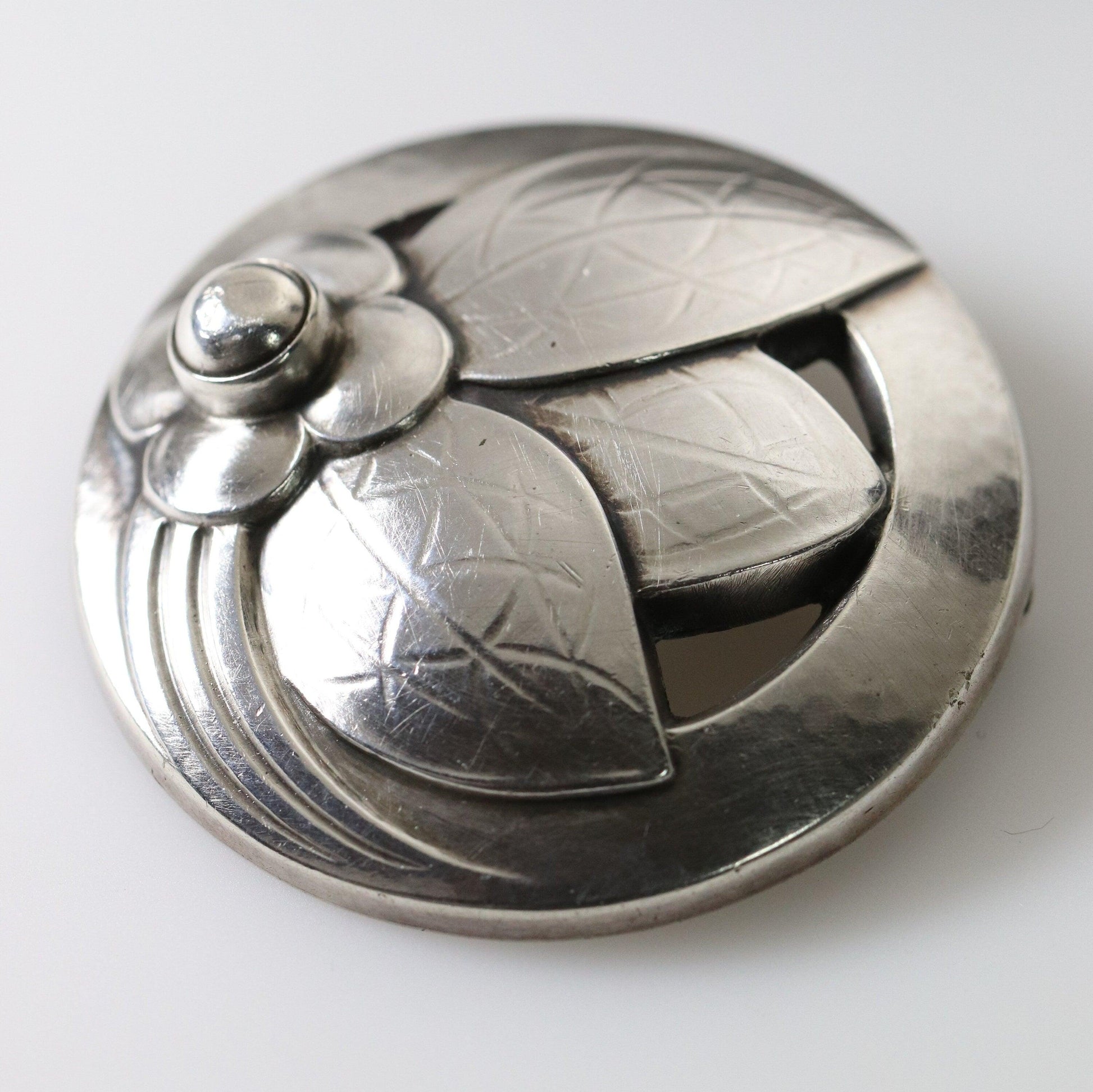 Vintage Georg Jensen Jewelry | Art Deco Foral Foliat Brooch 127 - Carmel Fine Silver Jewelry