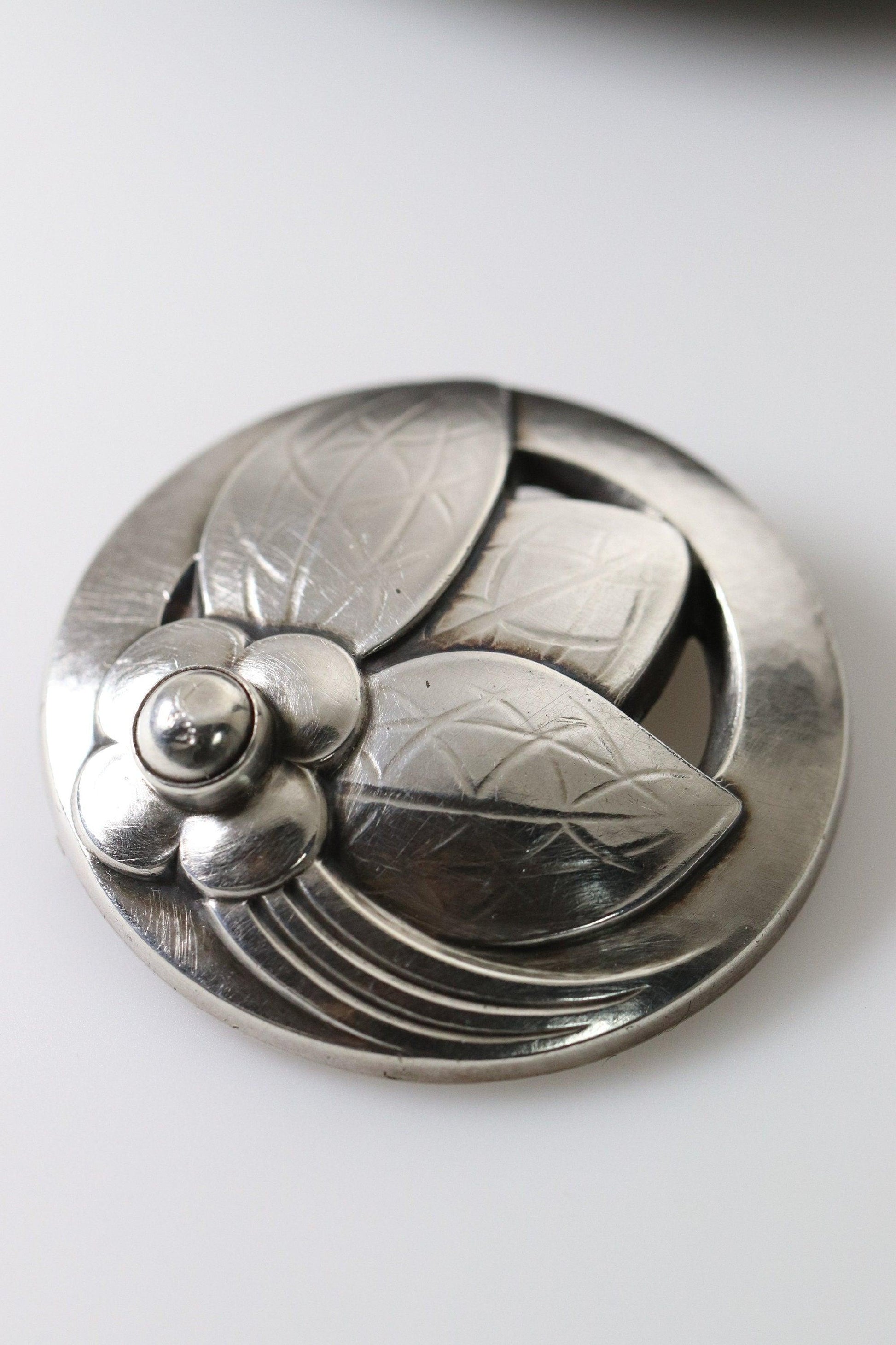 Vintage Georg Jensen Jewelry | Art Deco Foral Foliat Brooch 127 - Carmel Fine Silver Jewelry