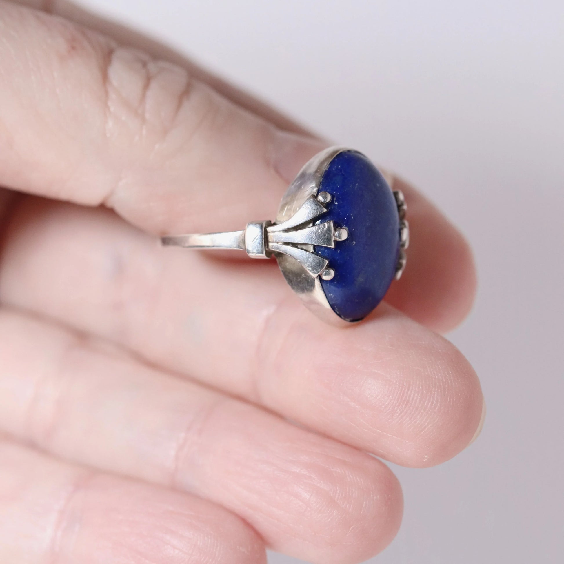 Vintage Georg Jensen Jewelry | Art Deco Lapis Lazuli Ring 51 Oscar Gundlach-Pedersen Design - Carmel Fine Silver Jewelry