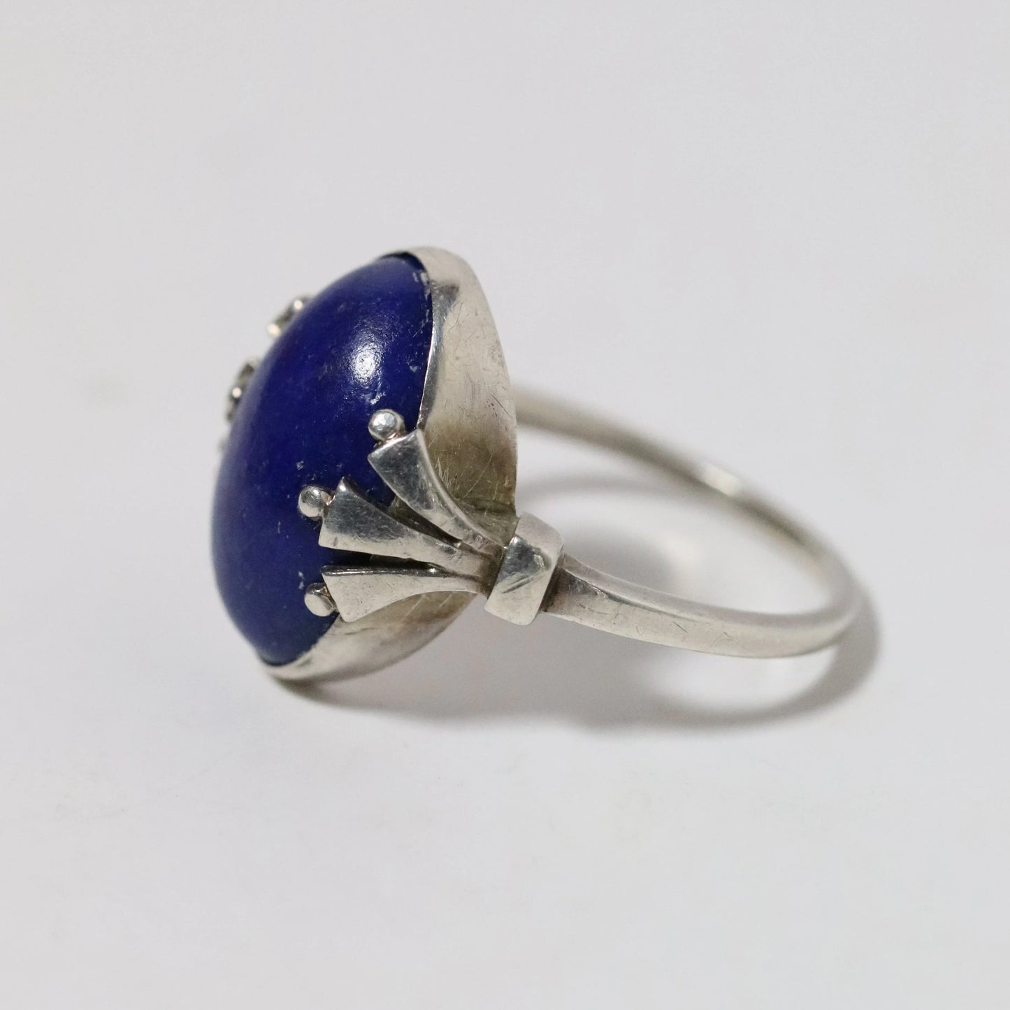 Vintage Georg Jensen Jewelry | Art Deco Lapis Lazuli Ring 51 Oscar Gundlach-Pedersen Design - Carmel Fine Silver Jewelry