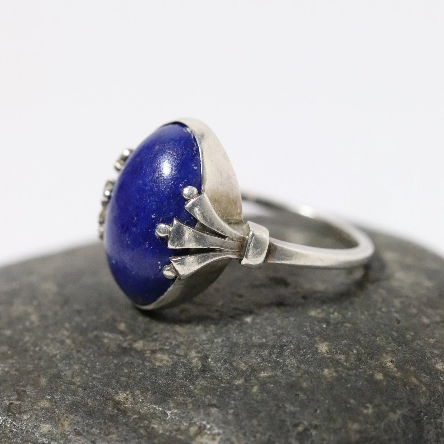 Vintage Georg Jensen Jewelry | Art Deco Lapis Lazuli Ring 51 Oscar Gundlach-Pedersen Design - Carmel Fine Silver Jewelry