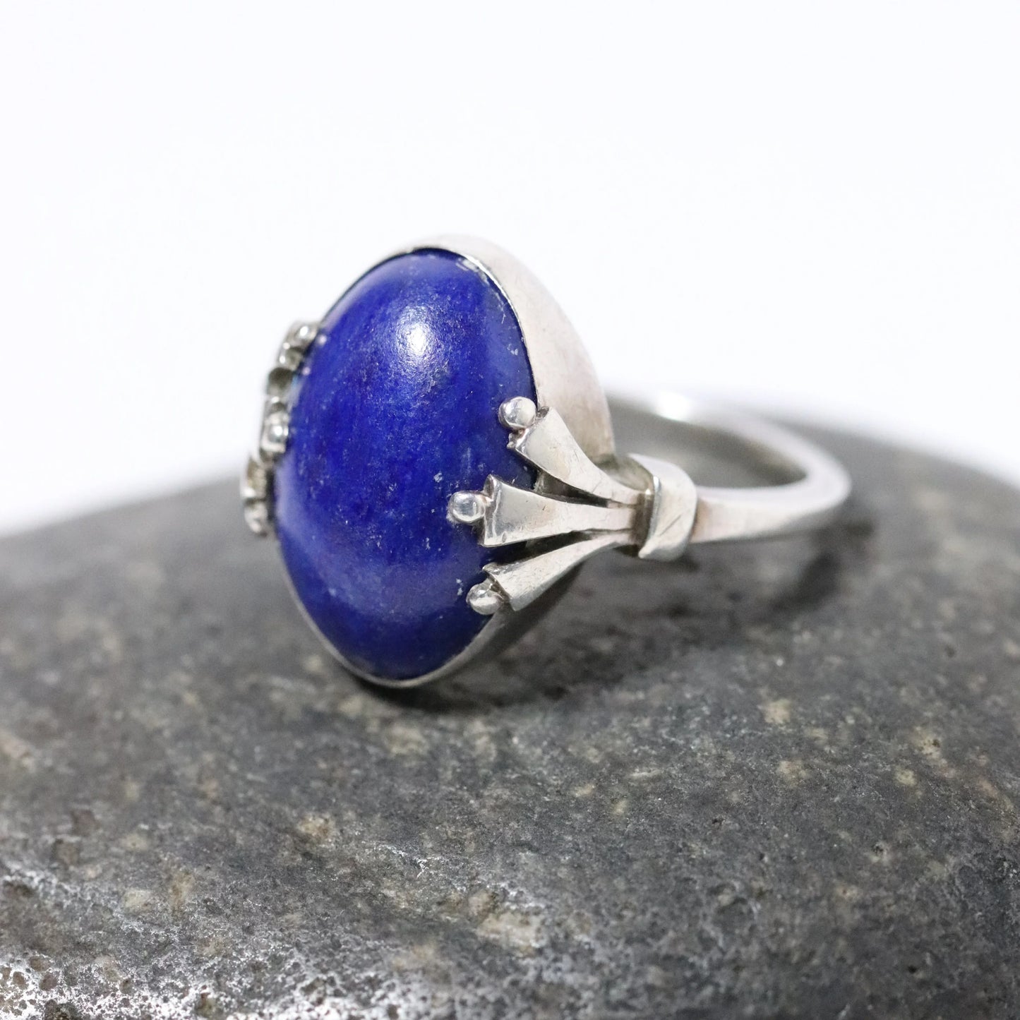Vintage Georg Jensen Jewelry | Art Deco Lapis Lazuli Ring 51 Oscar Gundlach-Pedersen Design - Carmel Fine Silver Jewelry