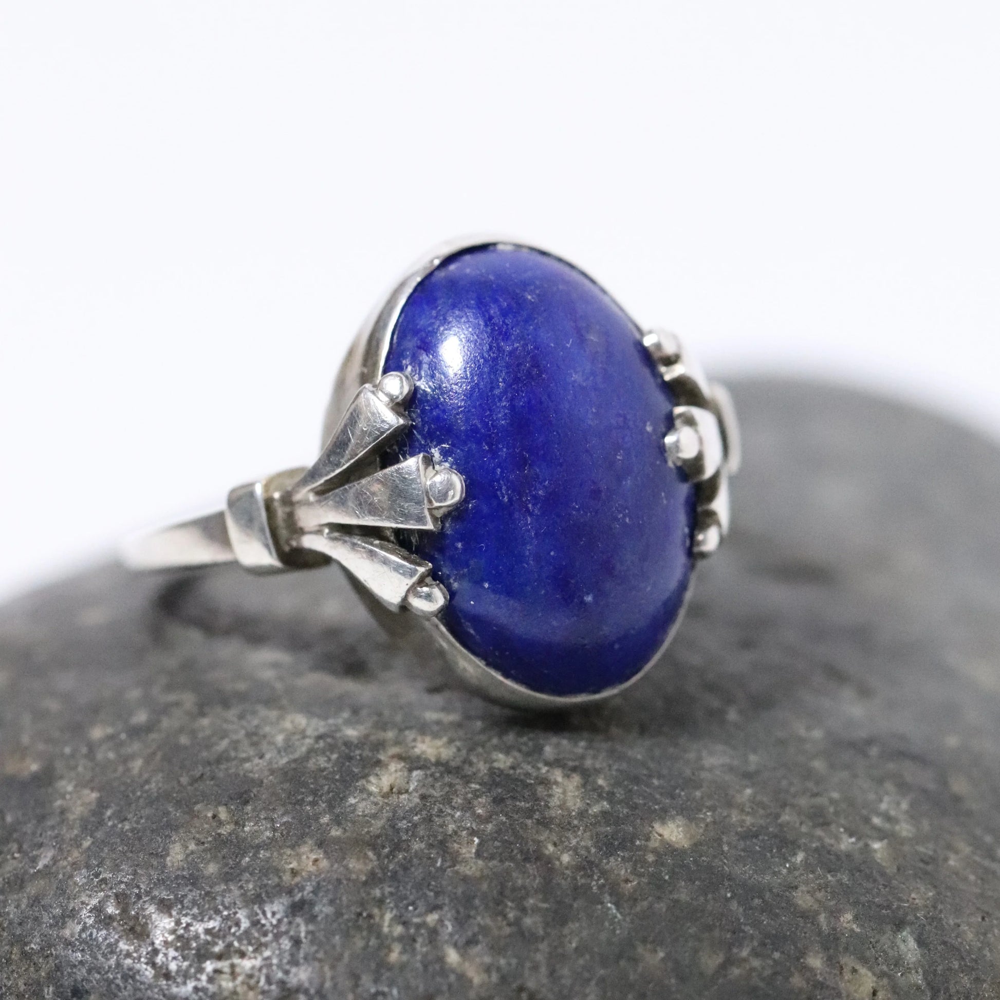 Vintage Georg Jensen Jewelry | Art Deco Lapis Lazuli Ring 51 Oscar Gundlach-Pedersen Design - Carmel Fine Silver Jewelry