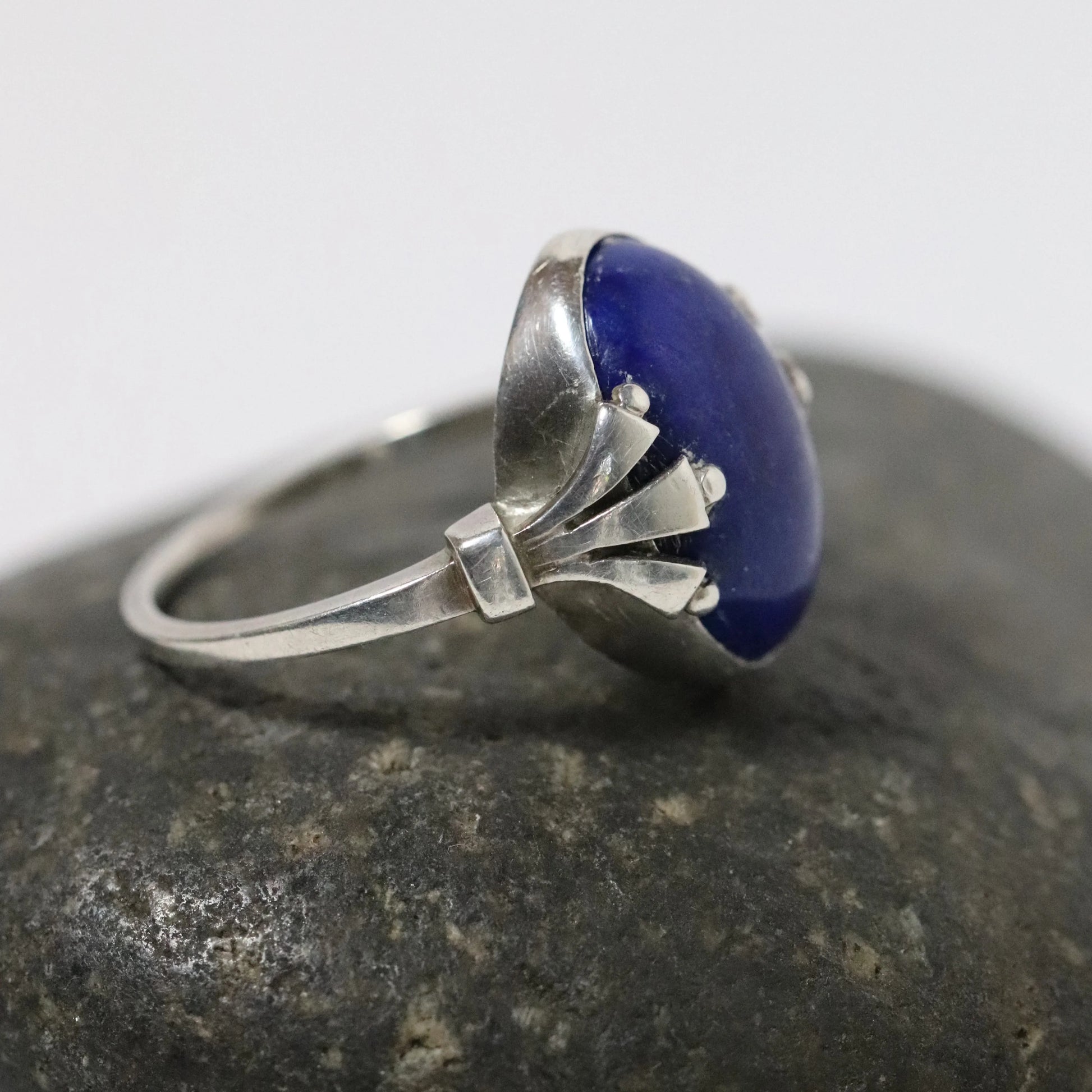 Vintage Georg Jensen Jewelry | Art Deco Lapis Lazuli Ring 51 Oscar Gundlach-Pedersen Design - Carmel Fine Silver Jewelry