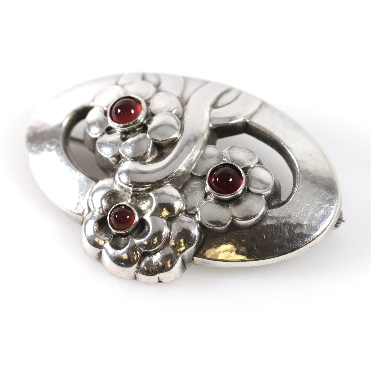 Vintage Georg Jensen Jewelry | Art Nouveau Carnelian Floral Brooch 28 - Carmel Fine Silver Jewelry