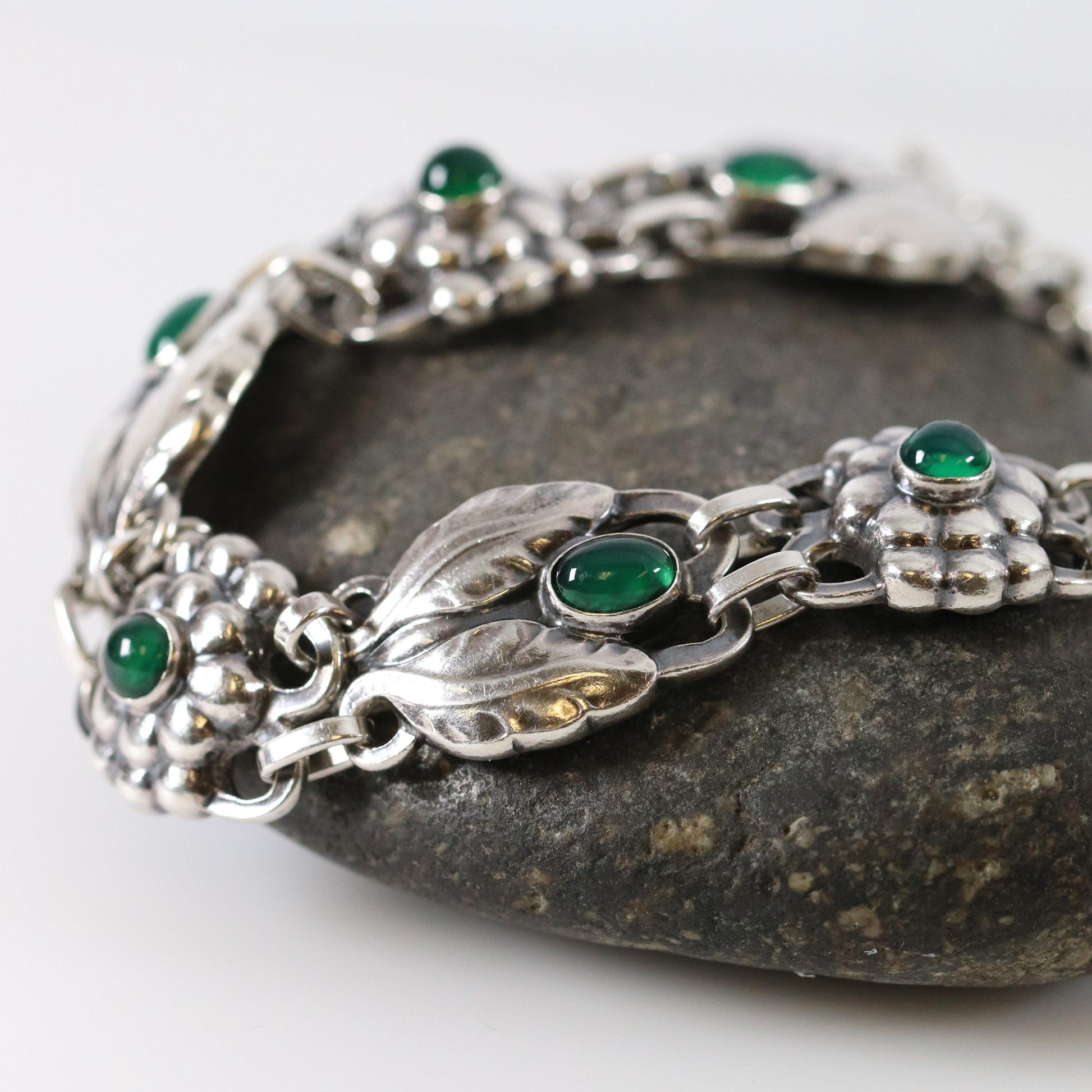 Vintage Georg Jensen Jewelry | Art Nouveau Chrysoprase Bracelet 3 - Carmel Fine Silver Jewelry