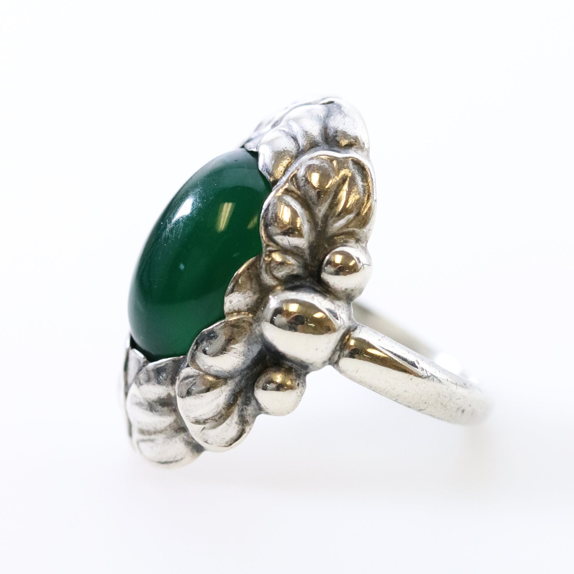 Vintage Georg Jensen Jewelry | Art Nouveau Chrysoprase Ring 11 - Carmel Fine Silver Jewelry