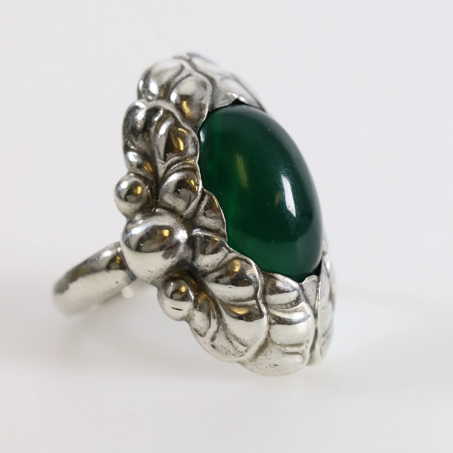 Vintage Georg Jensen Jewelry | Art Nouveau Chrysoprase Ring 11 (US Size 7 3/4) - Carmel Fine Silver Jewelry