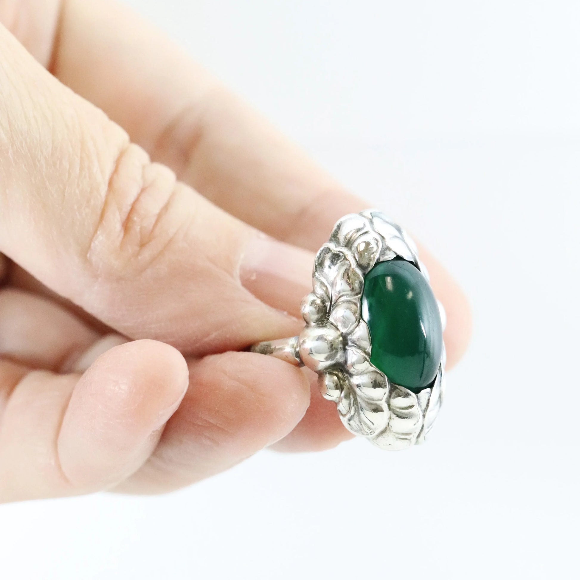 Vintage Georg Jensen Jewelry | Art Nouveau Chrysoprase Ring 11 (US Size 7 3/4) - Carmel Fine Silver Jewelry