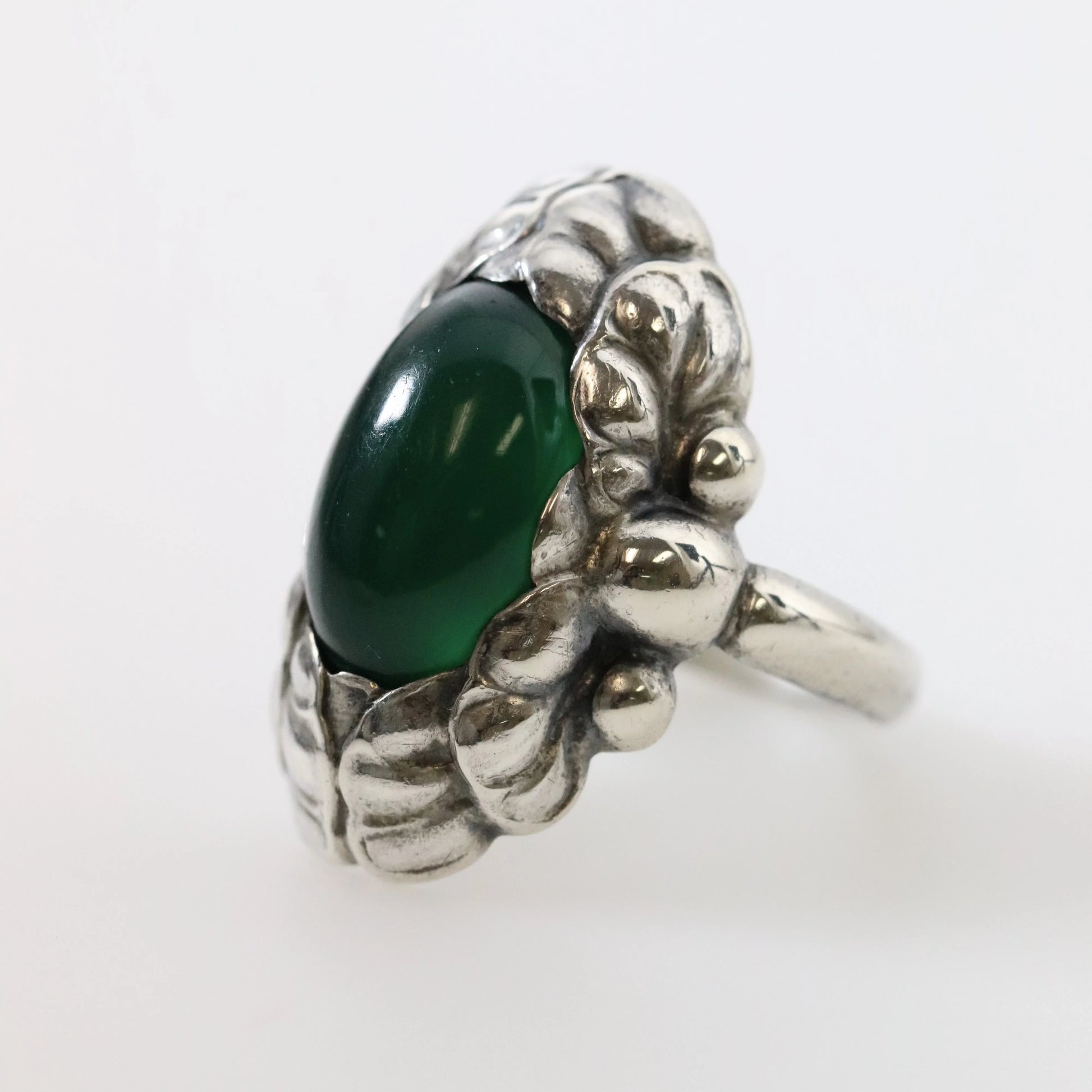 Vintage Georg Jensen Jewelry | Art Nouveau Chrysoprase Ring 11 (US Size 7 3/4) - Carmel Fine Silver Jewelry