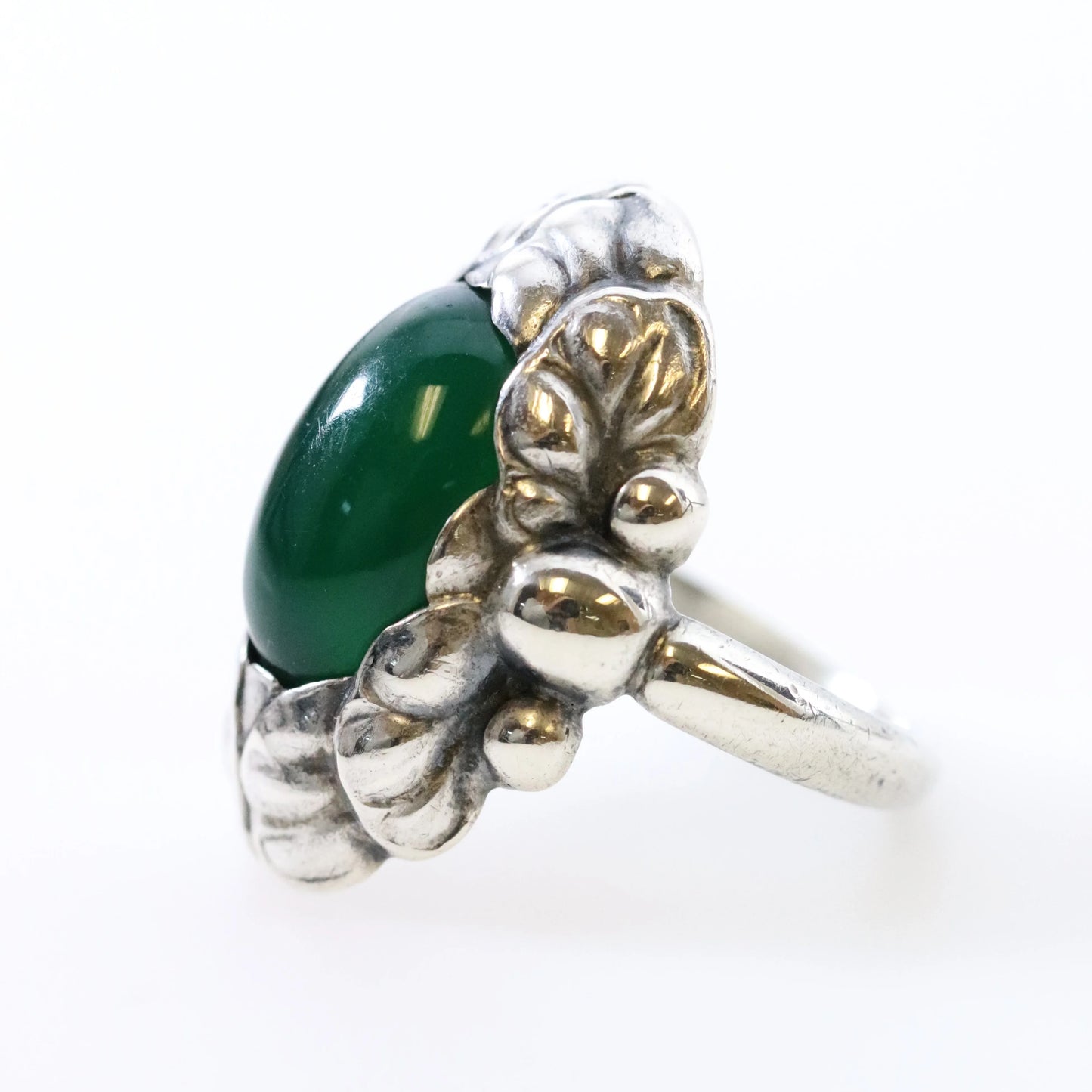 Vintage Georg Jensen Jewelry | Art Nouveau Chrysoprase Ring 11 (US Size 7 3/4) - Carmel Fine Silver Jewelry